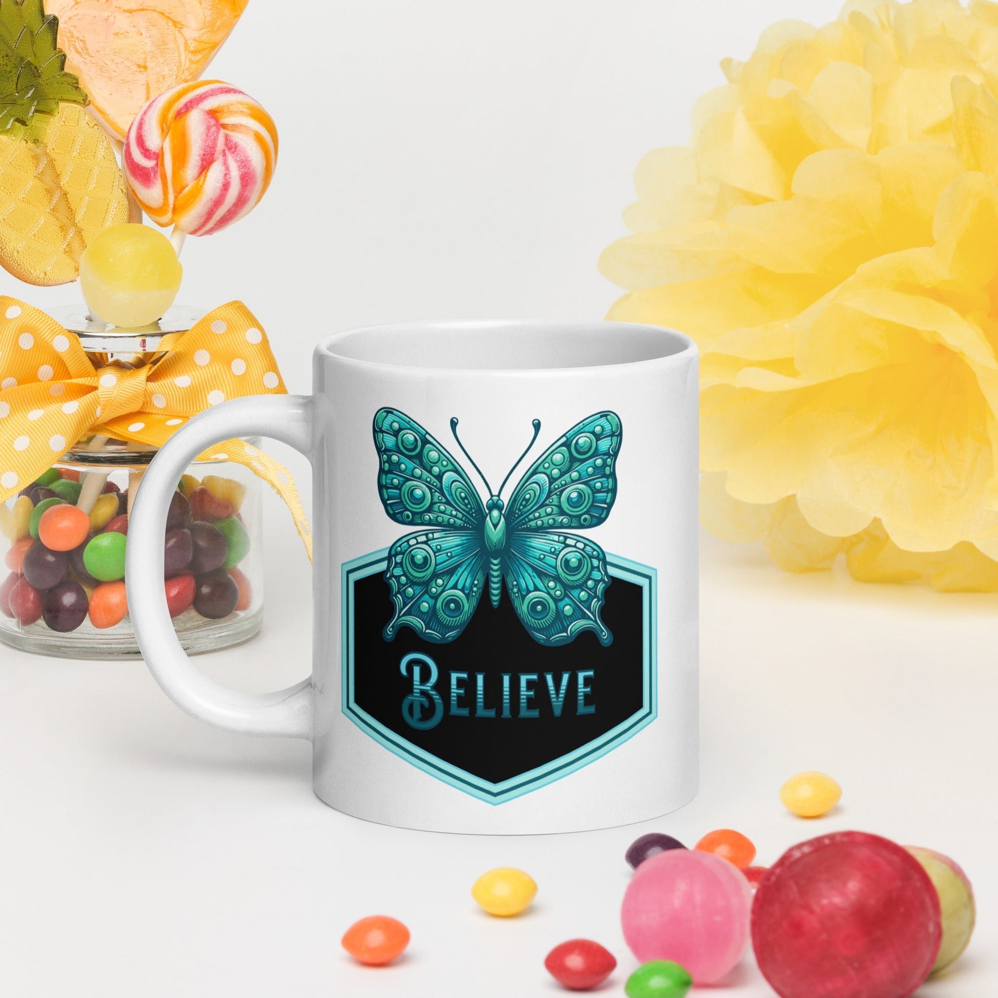 Believe - Butterfly II White Glossy Mug (11 oz. 15 oz, 20 oz) - Mugs - Discovery Co.