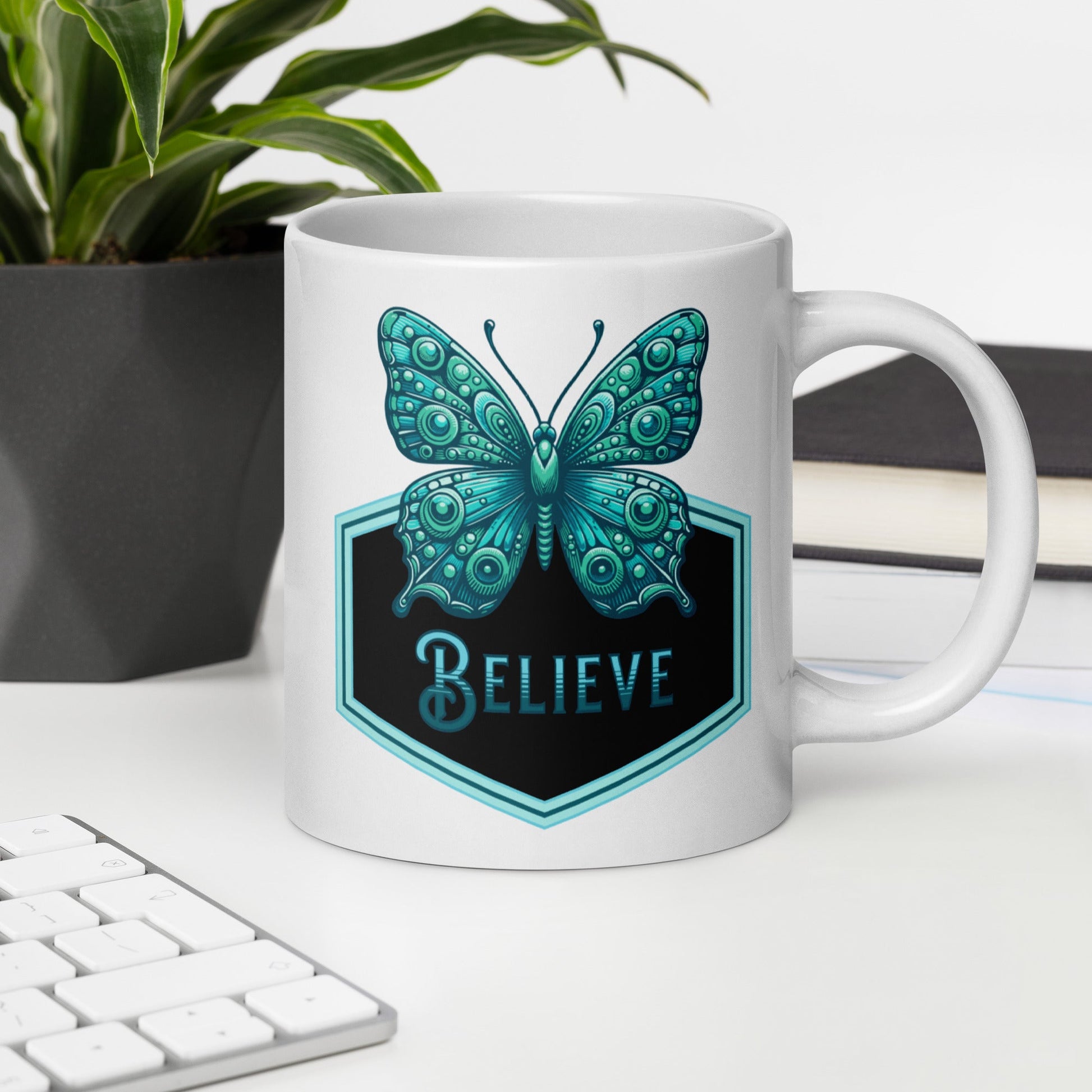 Believe - Butterfly II White Glossy Mug (11 oz. 15 oz, 20 oz) - Mugs - Discovery Co.