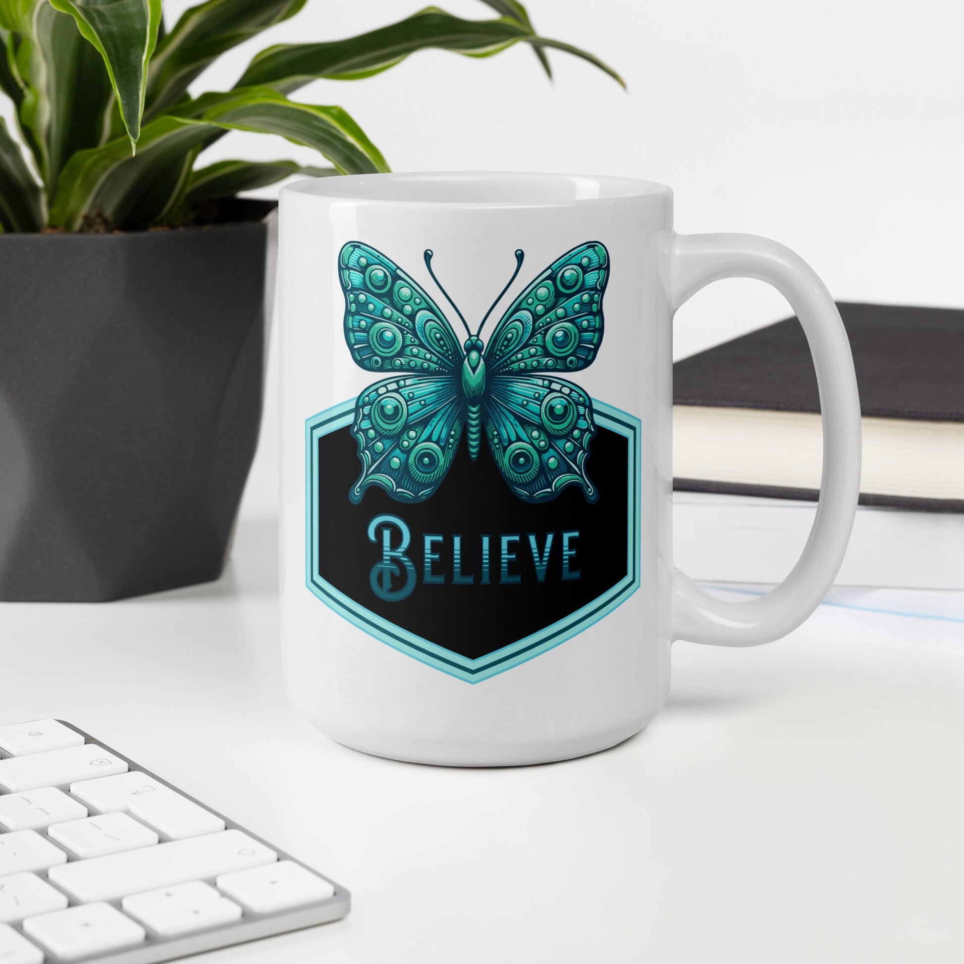 Believe - Butterfly II White Glossy Mug (11 oz. 15 oz, 20 oz) - Mugs - Discovery Co.