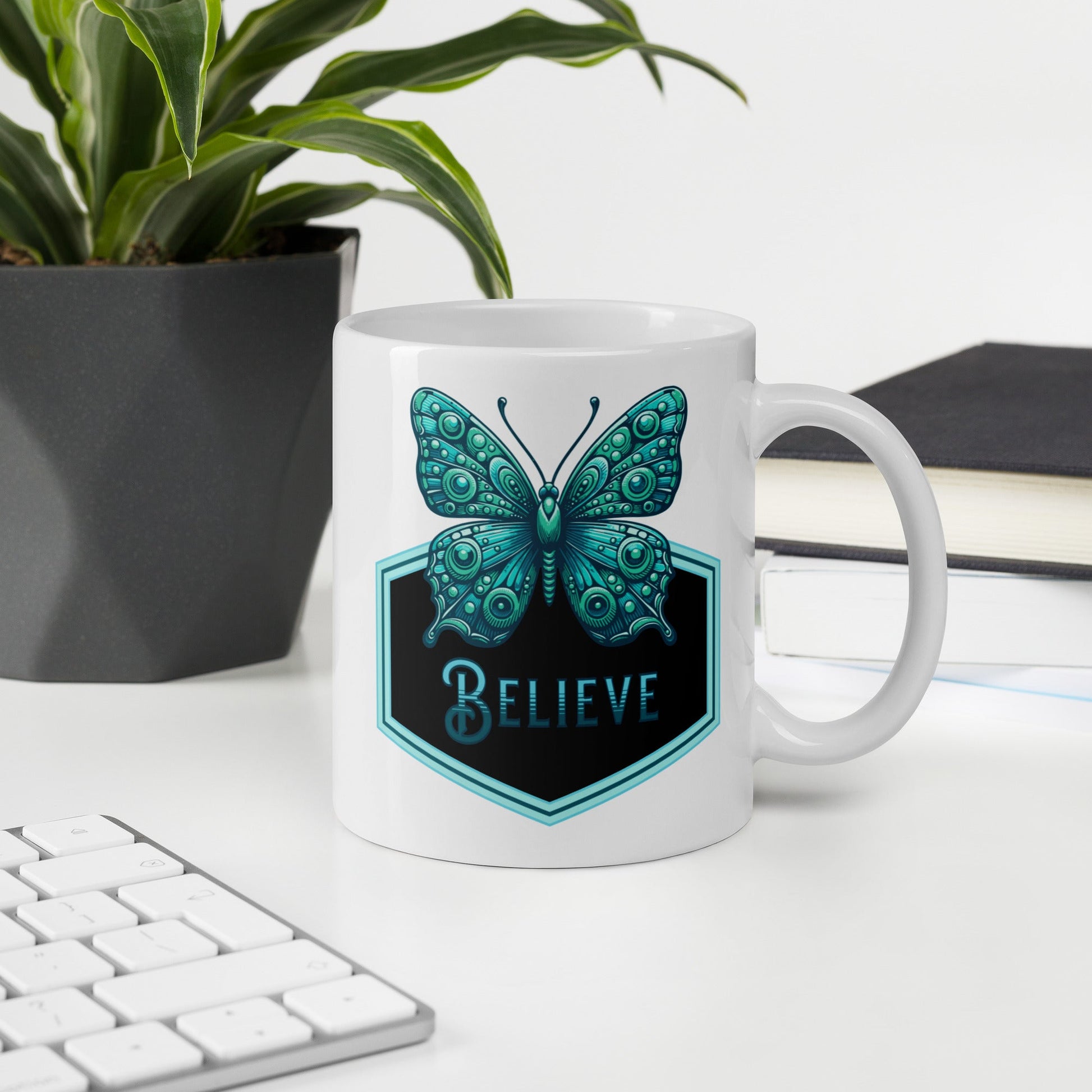 Believe - Butterfly II White Glossy Mug (11 oz. 15 oz, 20 oz) - Mugs - Discovery Co.