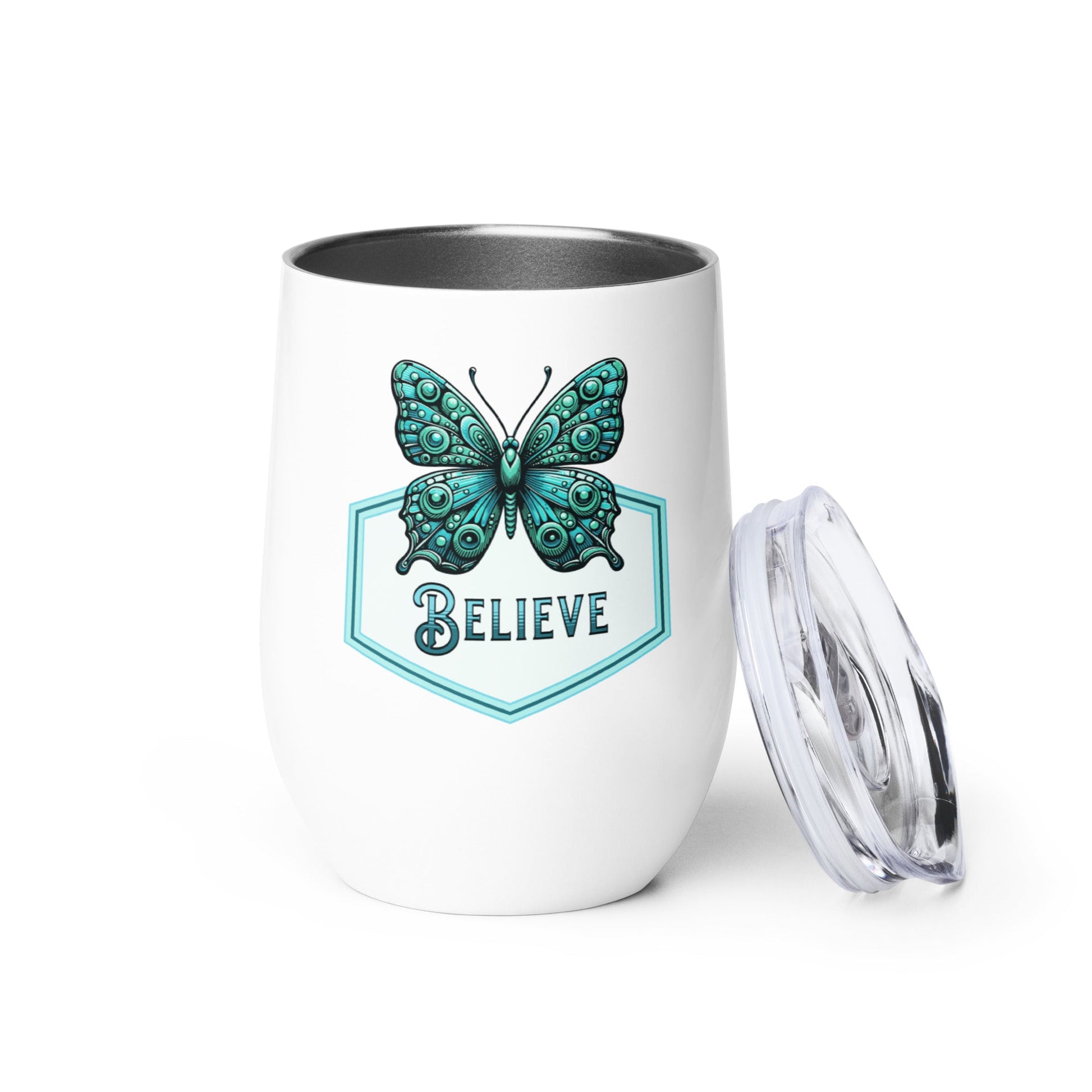 Believe - Butterfly Stainless Steel Wine Tumbler - Steel Tumbler - Discovery Co.