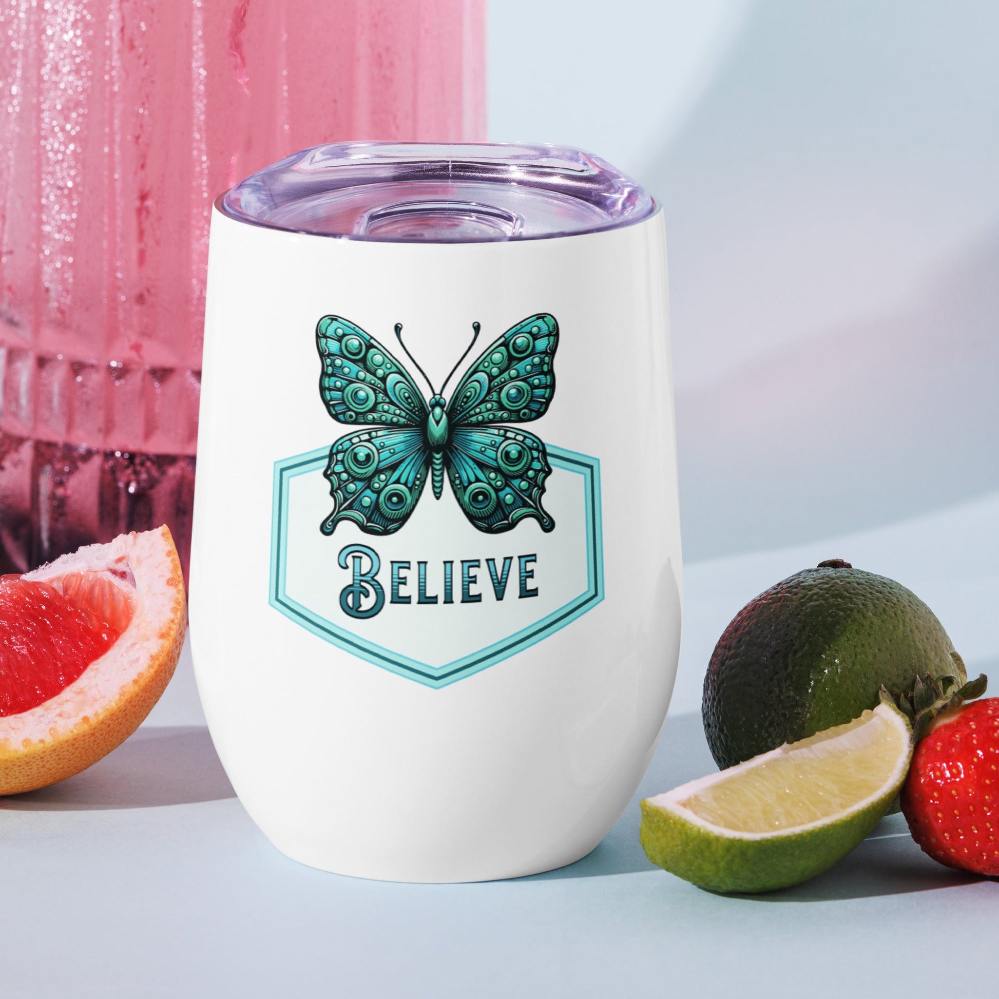 Believe - Butterfly Stainless Steel Wine Tumbler - Steel Tumbler - Discovery Co.