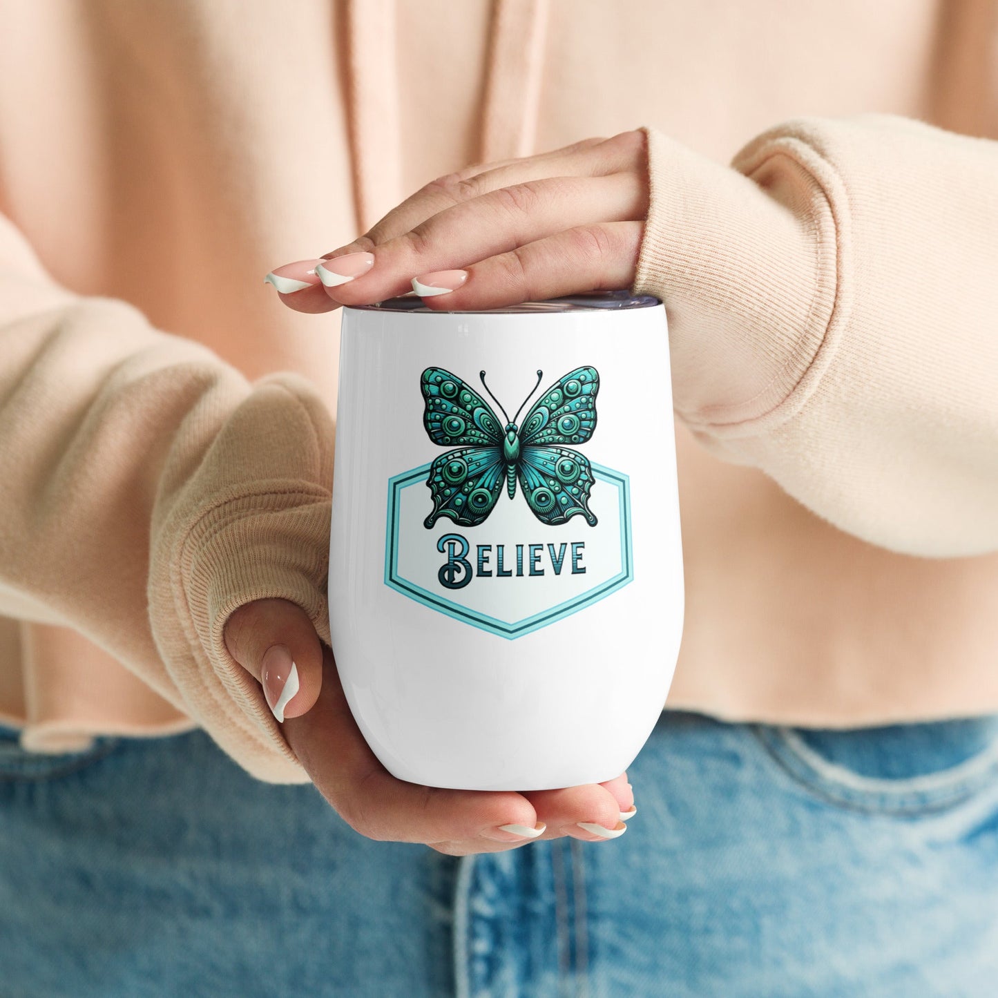Believe - Butterfly Stainless Steel Wine Tumbler - Steel Tumbler - Discovery Co.