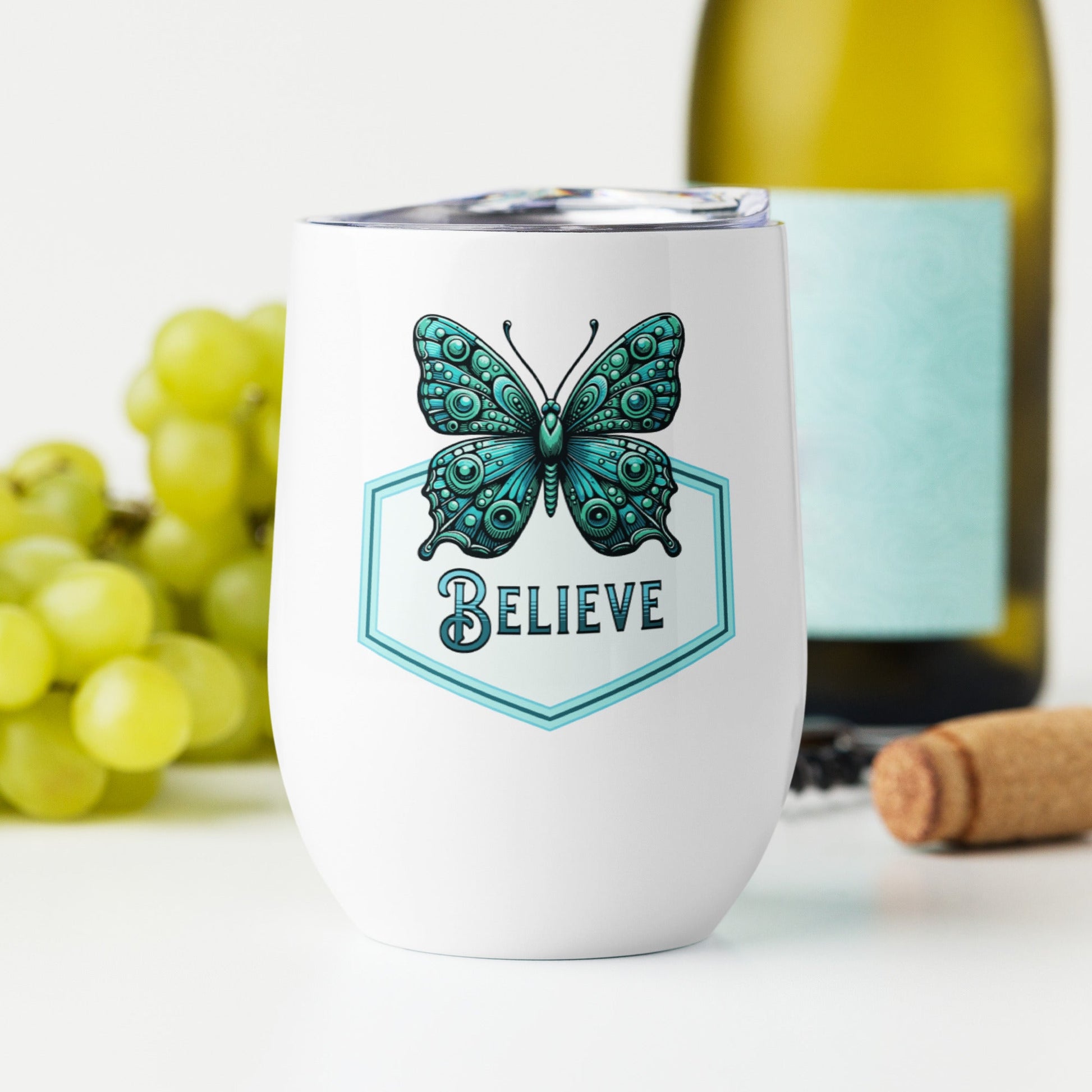 Believe - Butterfly Stainless Steel Wine Tumbler - Steel Tumbler - Discovery Co.