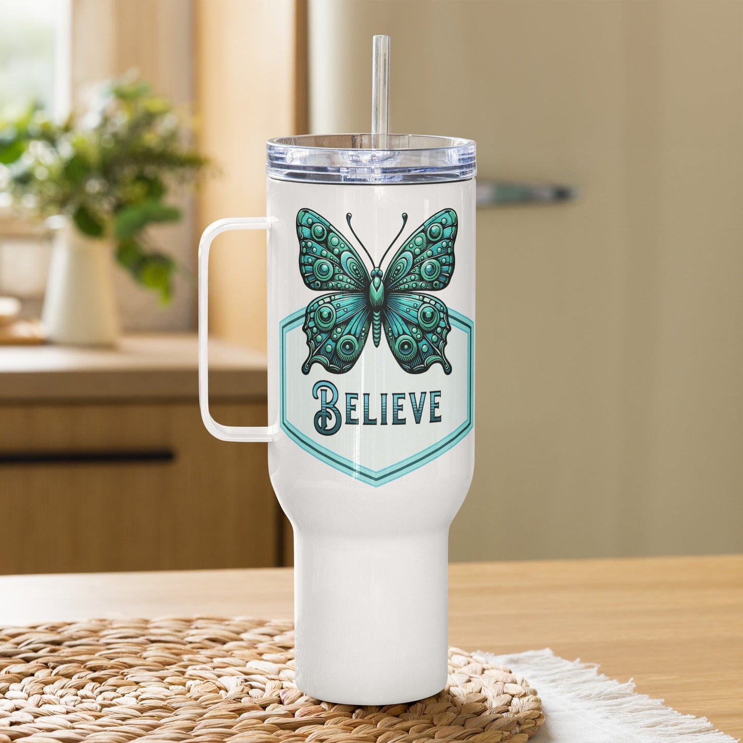 Believe - Butterfly Travel Mug With Handle (25 oz and 40 oz) - Travel Mug - Discovery Co.
