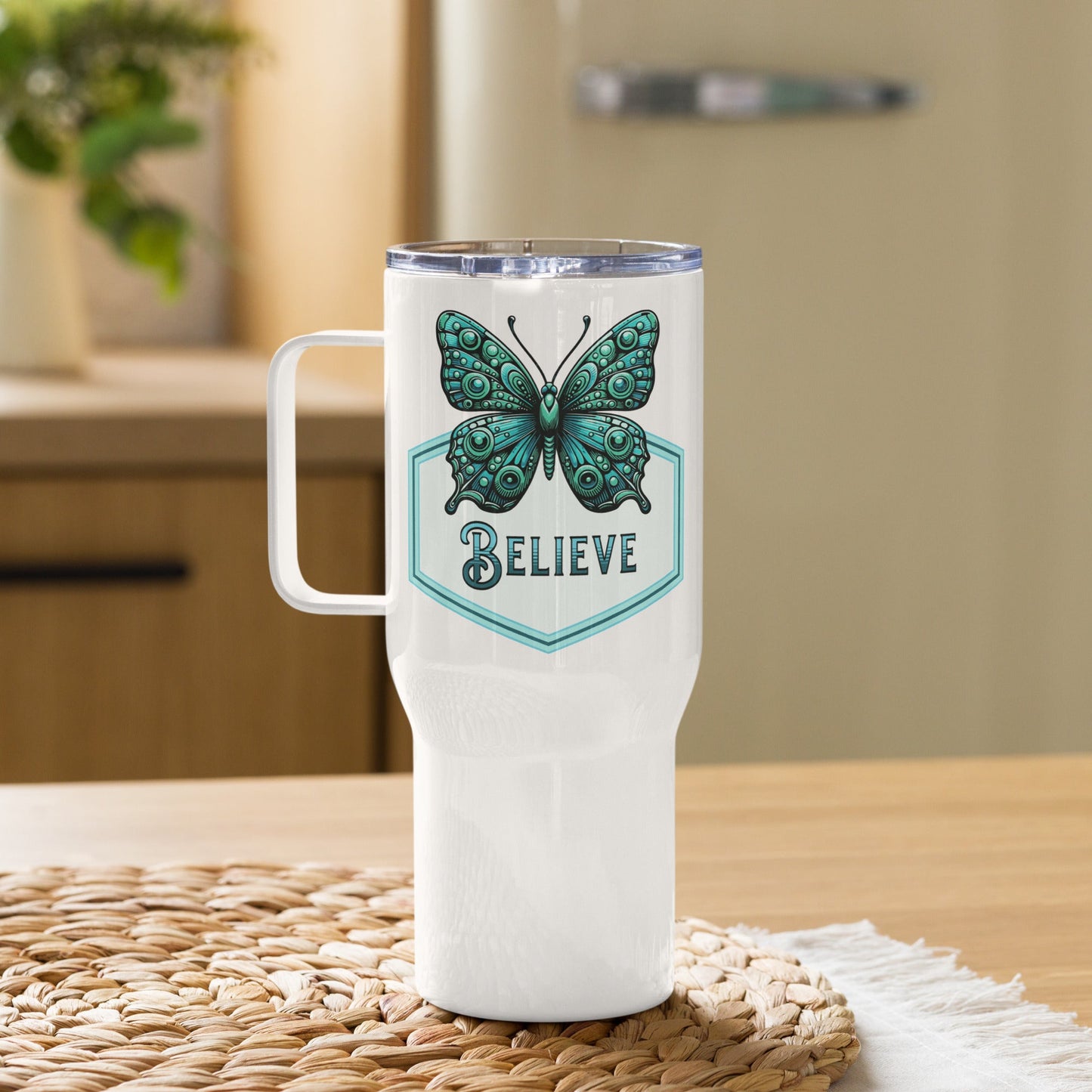 Believe - Butterfly Travel Mug With Handle (25 oz and 40 oz) - Travel Mug - Discovery Co.