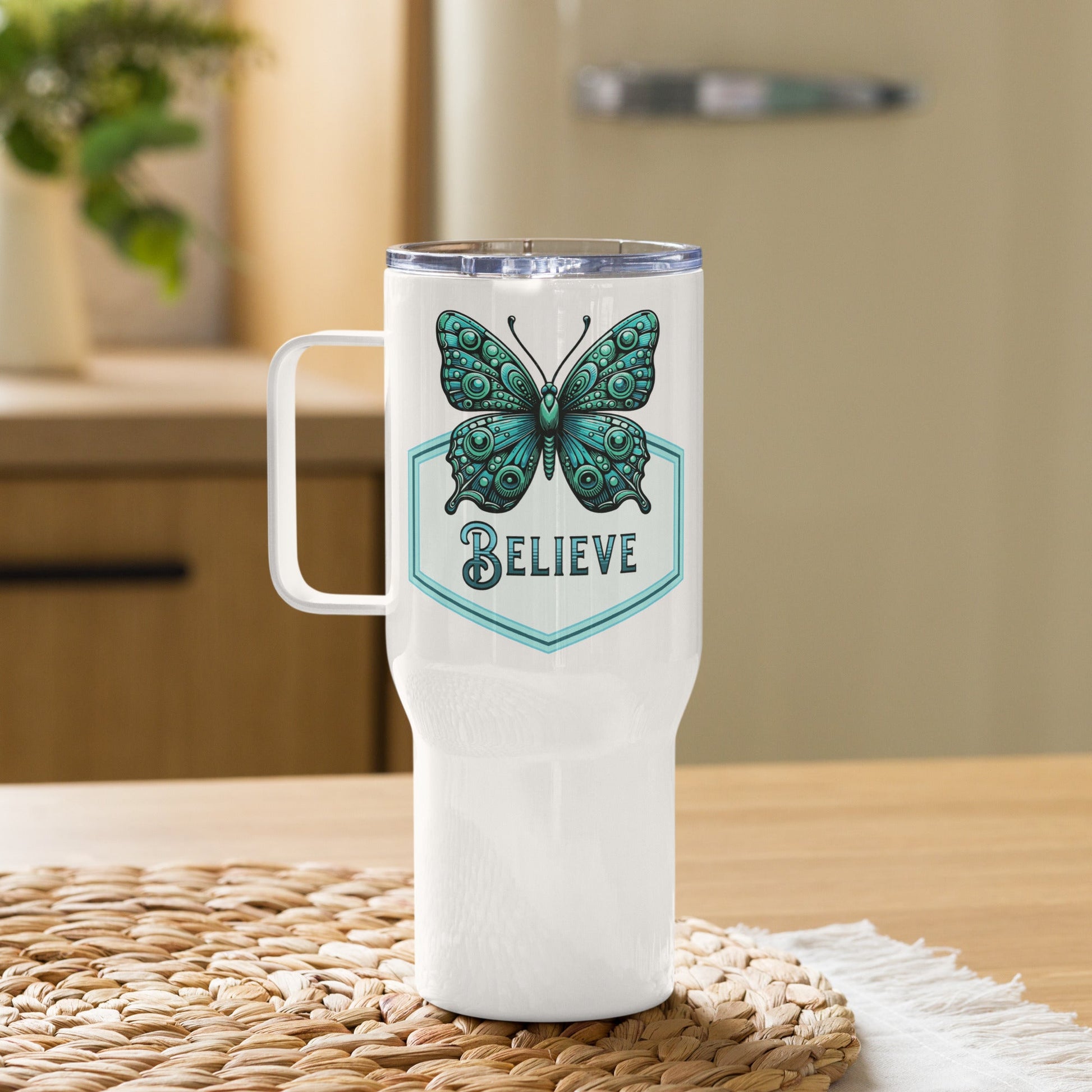 Believe - Butterfly Travel Mug With Handle (25 oz and 40 oz) - Travel Mug - Discovery Co.