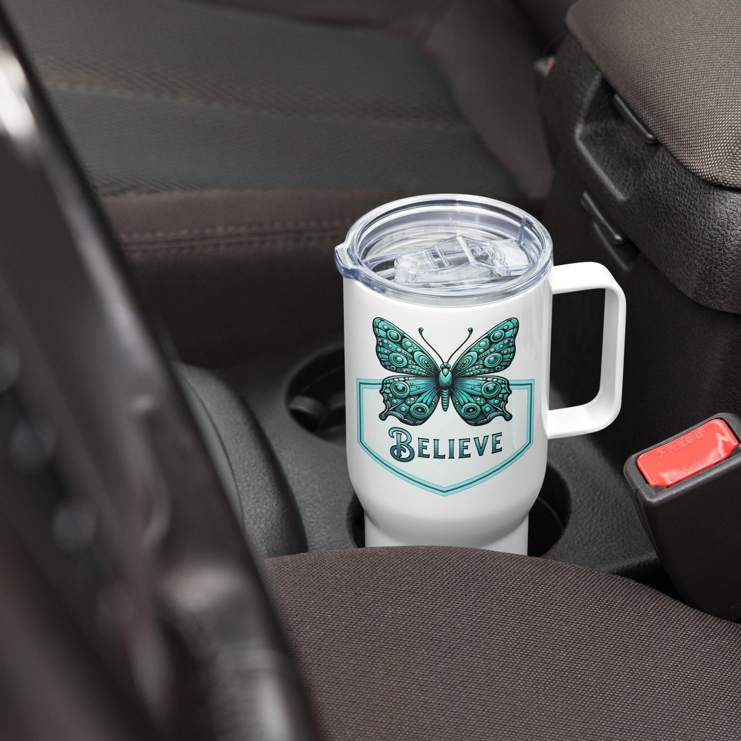 Believe - Butterfly Travel Mug With Handle (25 oz and 40 oz) - Travel Mug - Discovery Co.