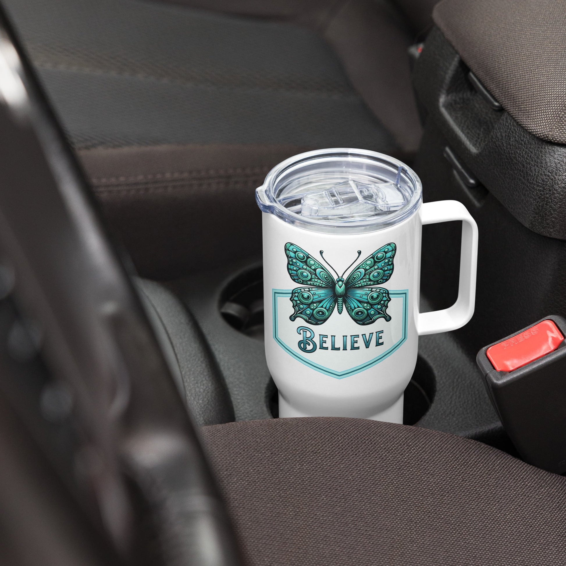 Believe - Butterfly Travel Mug With Handle (25 oz and 40 oz) - Travel Mug - Discovery Co.