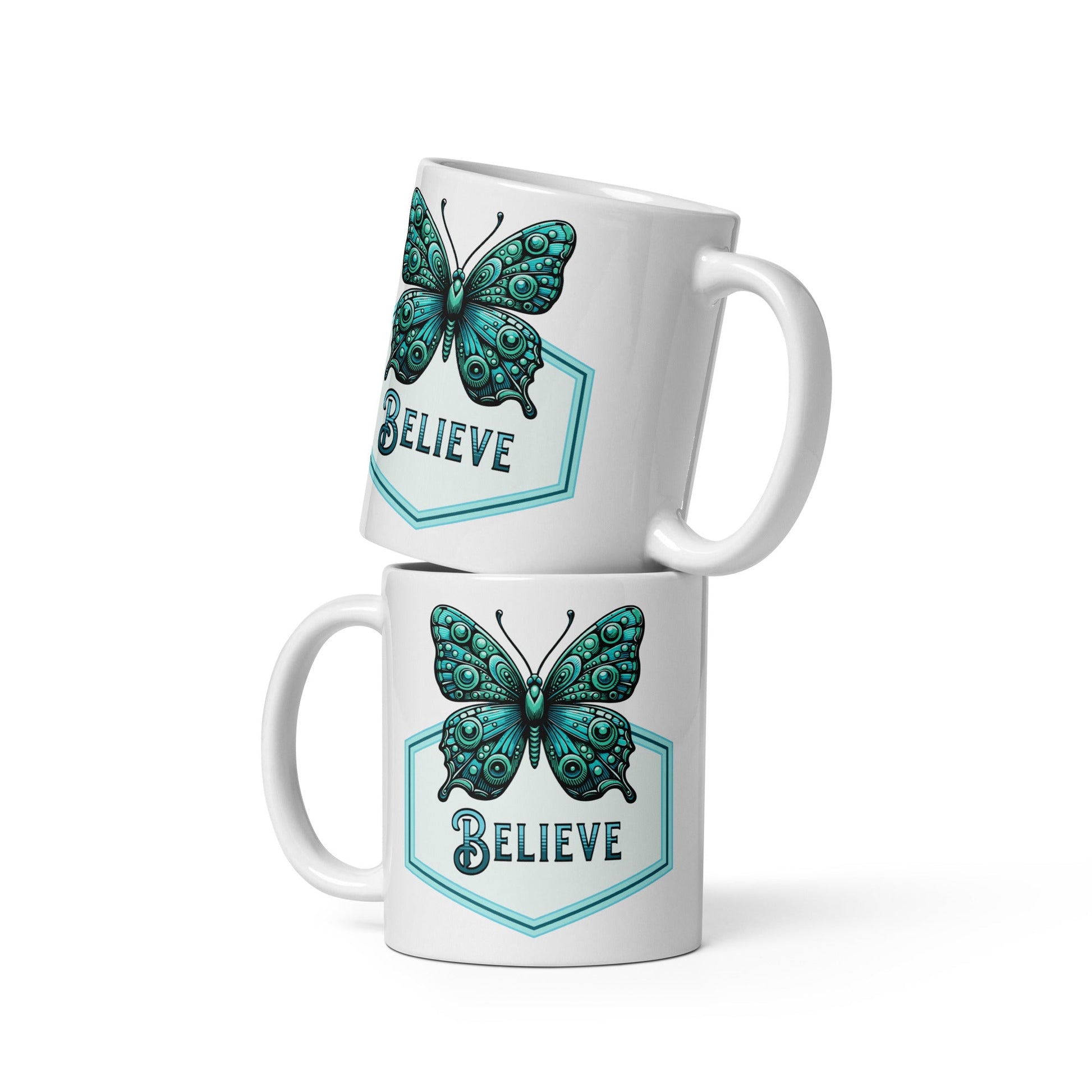 Believe - Butterfly White Glossy Mug (11 oz. 15 oz, 20 oz) - Mugs - Discovery Co.