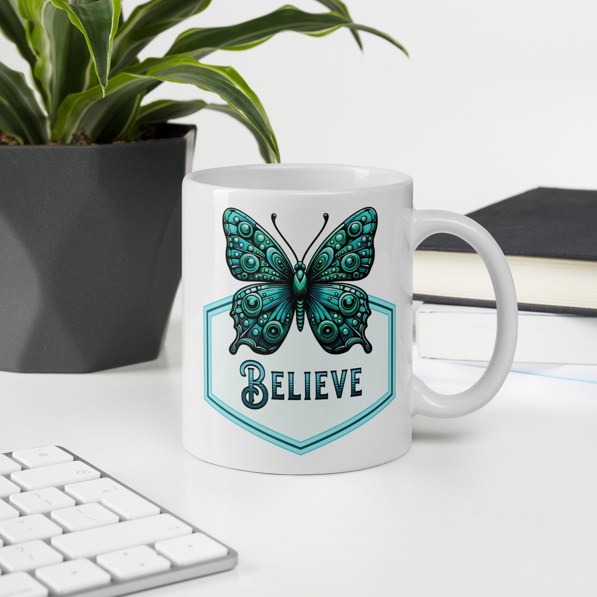 Believe - Butterfly White Glossy Mug (11 oz. 15 oz, 20 oz) - Mugs - Discovery Co.