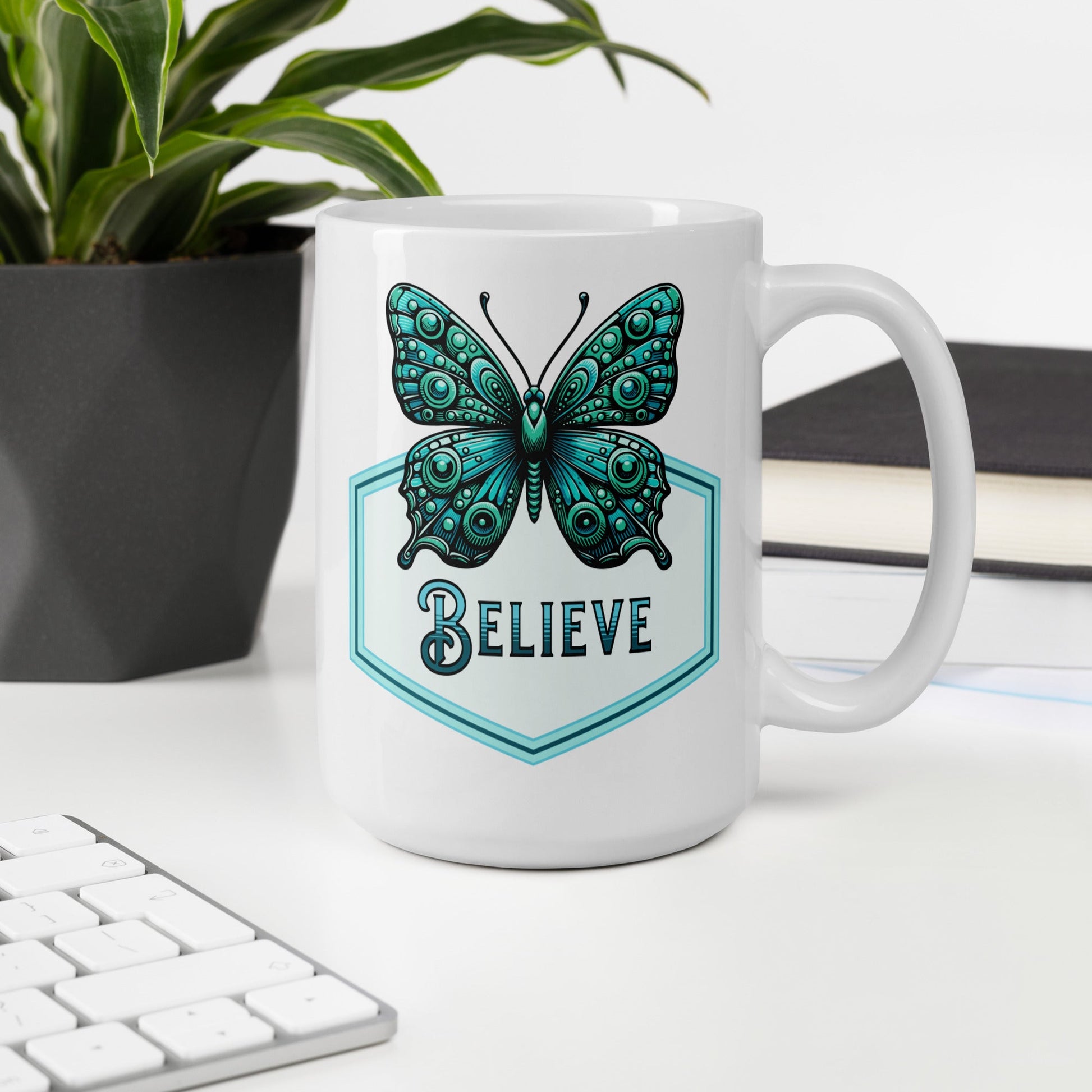 Believe - Butterfly White Glossy Mug (11 oz. 15 oz, 20 oz) - Mugs - Discovery Co.