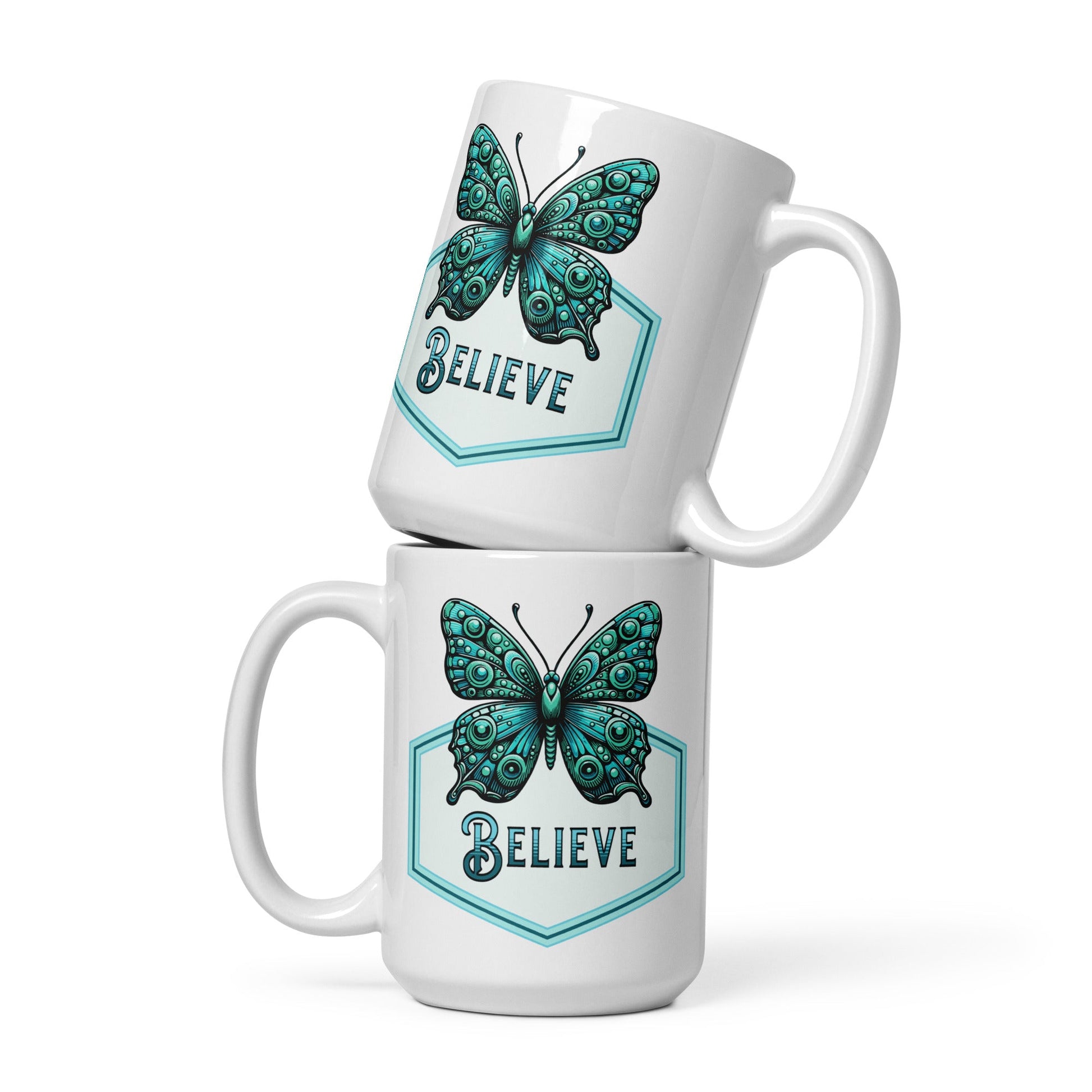 Believe - Butterfly White Glossy Mug (11 oz. 15 oz, 20 oz) - Mugs - Discovery Co.
