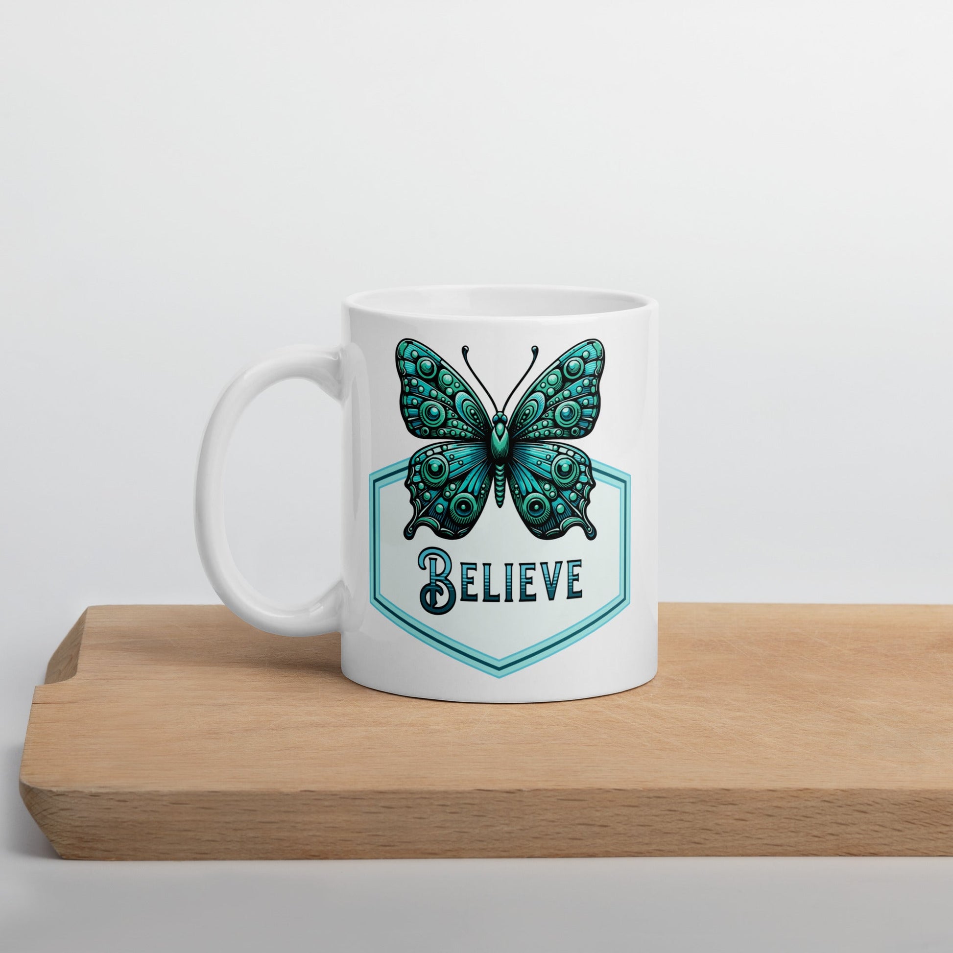 Believe - Butterfly White Glossy Mug (11 oz. 15 oz, 20 oz) - Mugs - Discovery Co.
