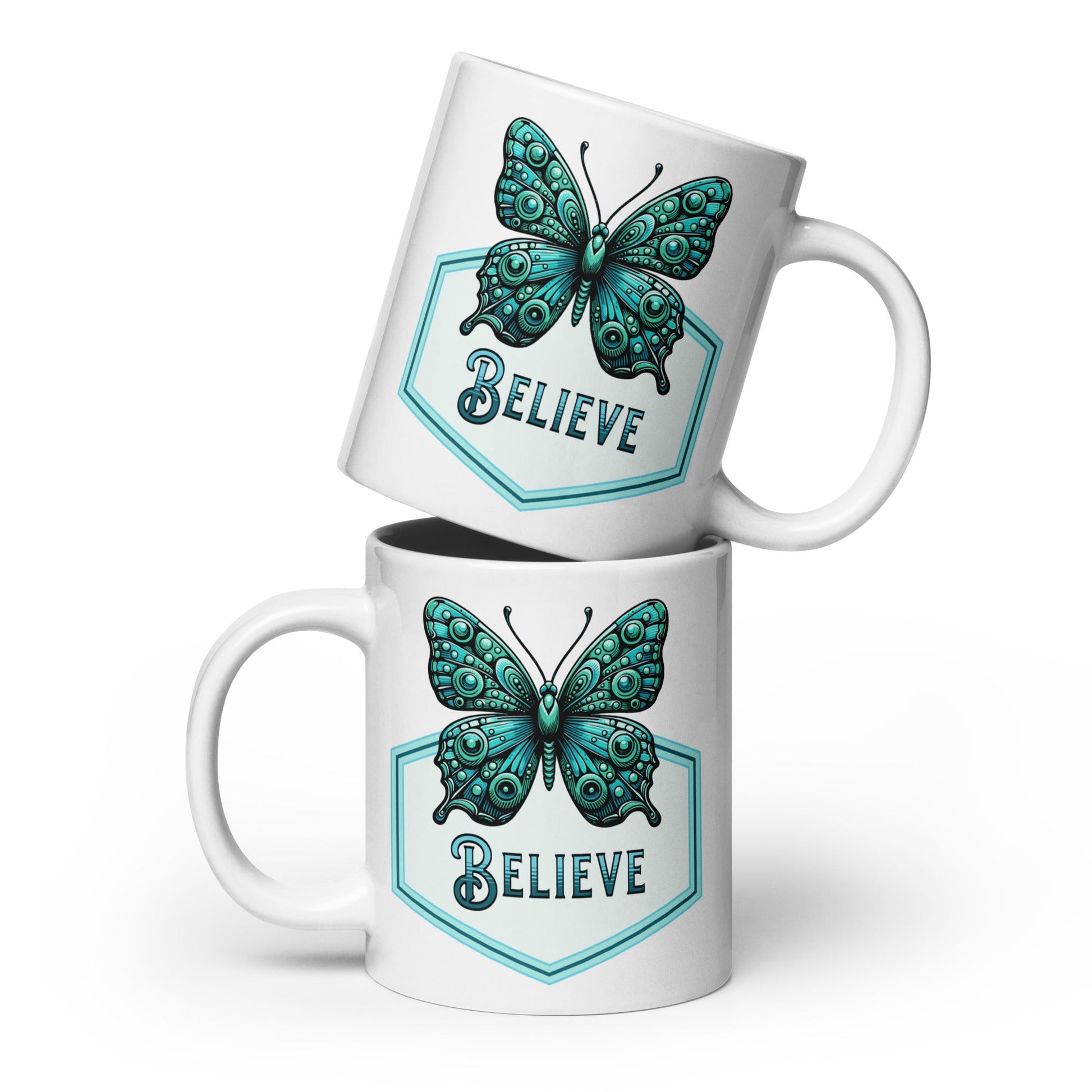 Believe - Butterfly White Glossy Mug (11 oz. 15 oz, 20 oz) - Mugs - Discovery Co.