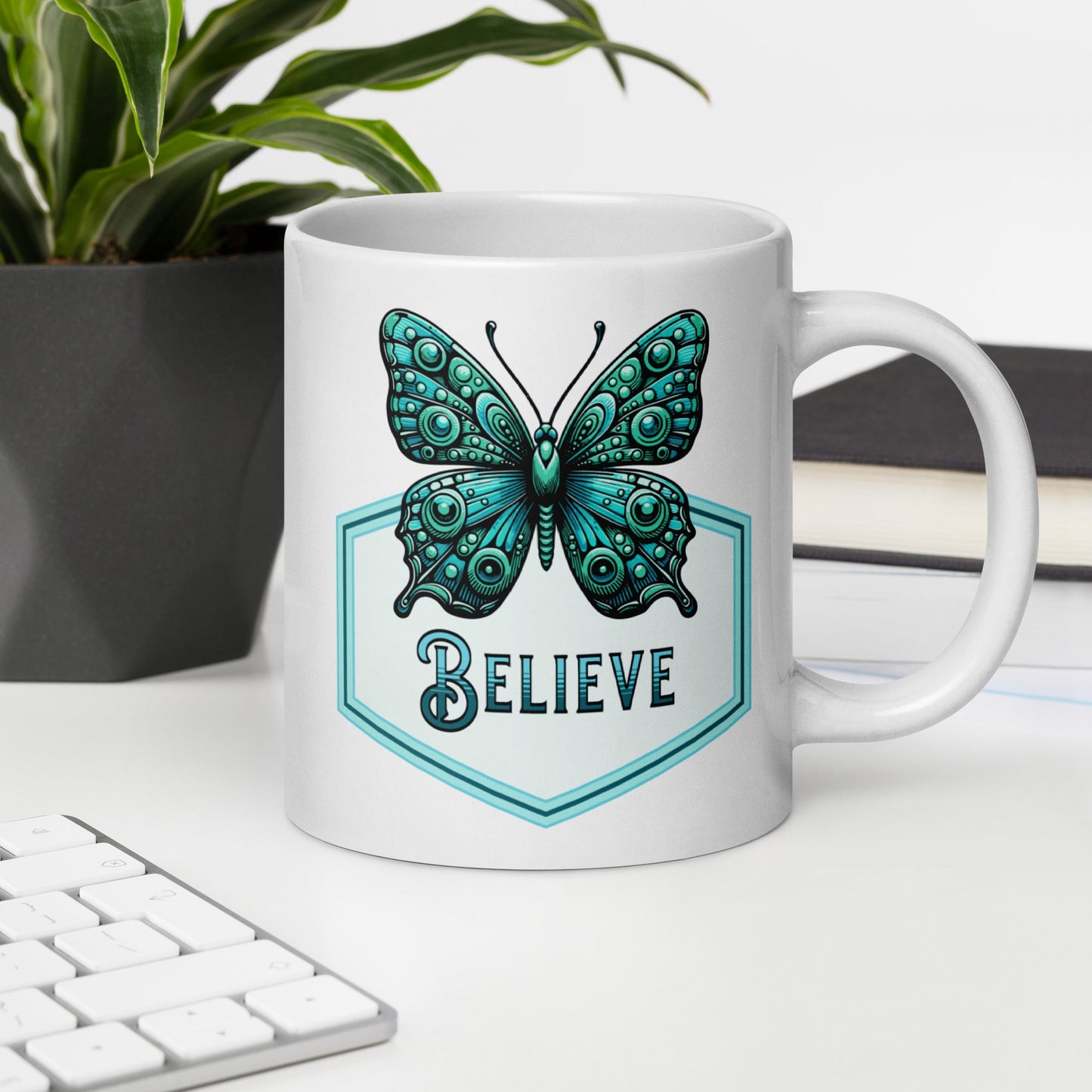 Believe - Butterfly White Glossy Mug (11 oz. 15 oz, 20 oz) - Mugs - Discovery Co.