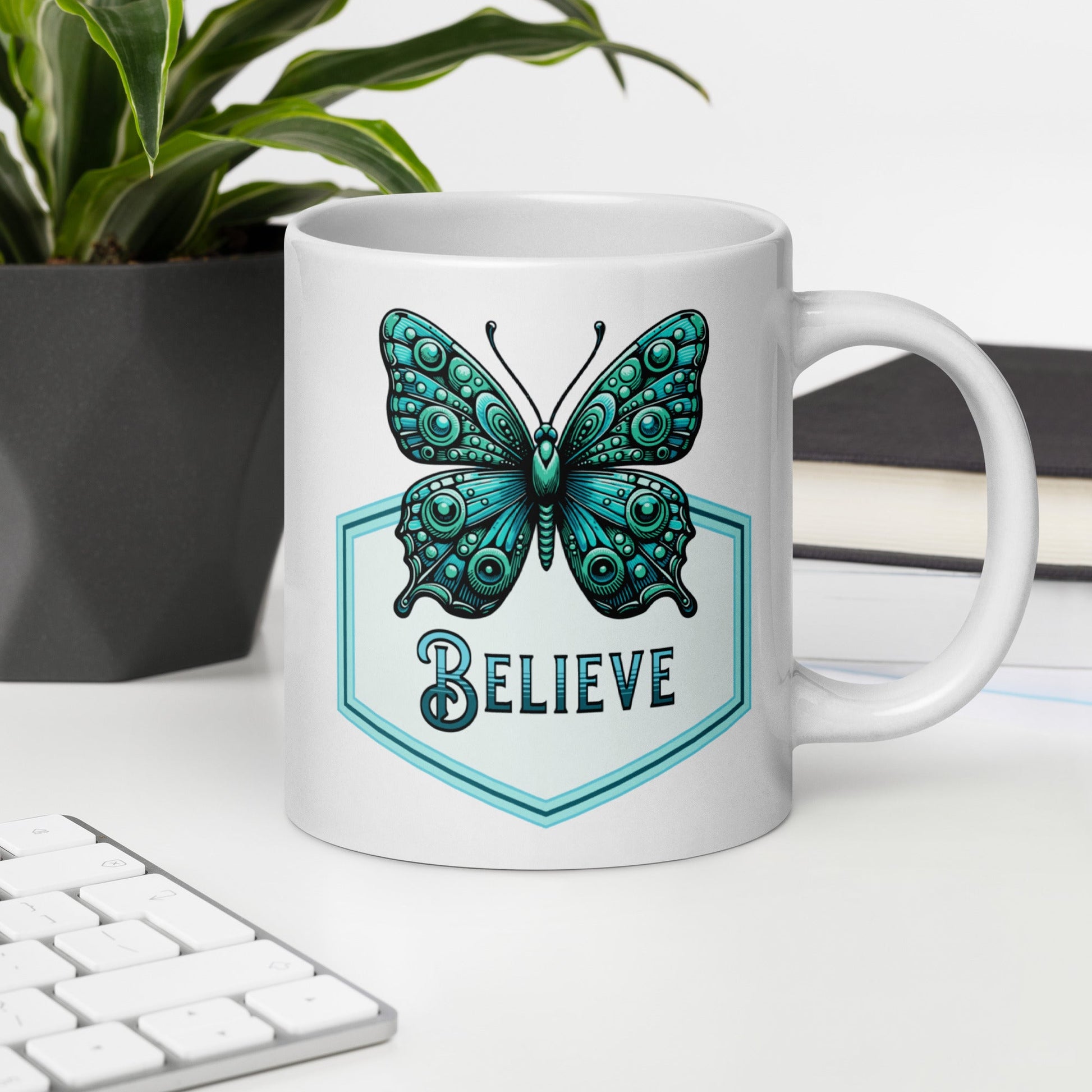 Believe - Butterfly White Glossy Mug (11 oz. 15 oz, 20 oz) - Mugs - Discovery Co.