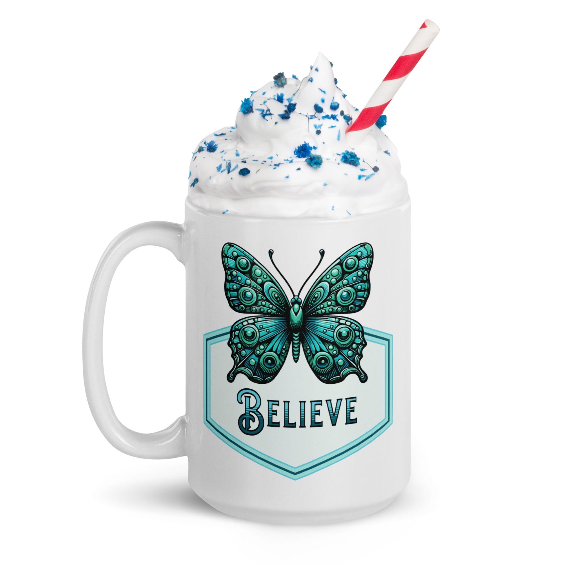 Believe - Butterfly White Glossy Mug (11 oz. 15 oz, 20 oz) - Mugs - Discovery Co.