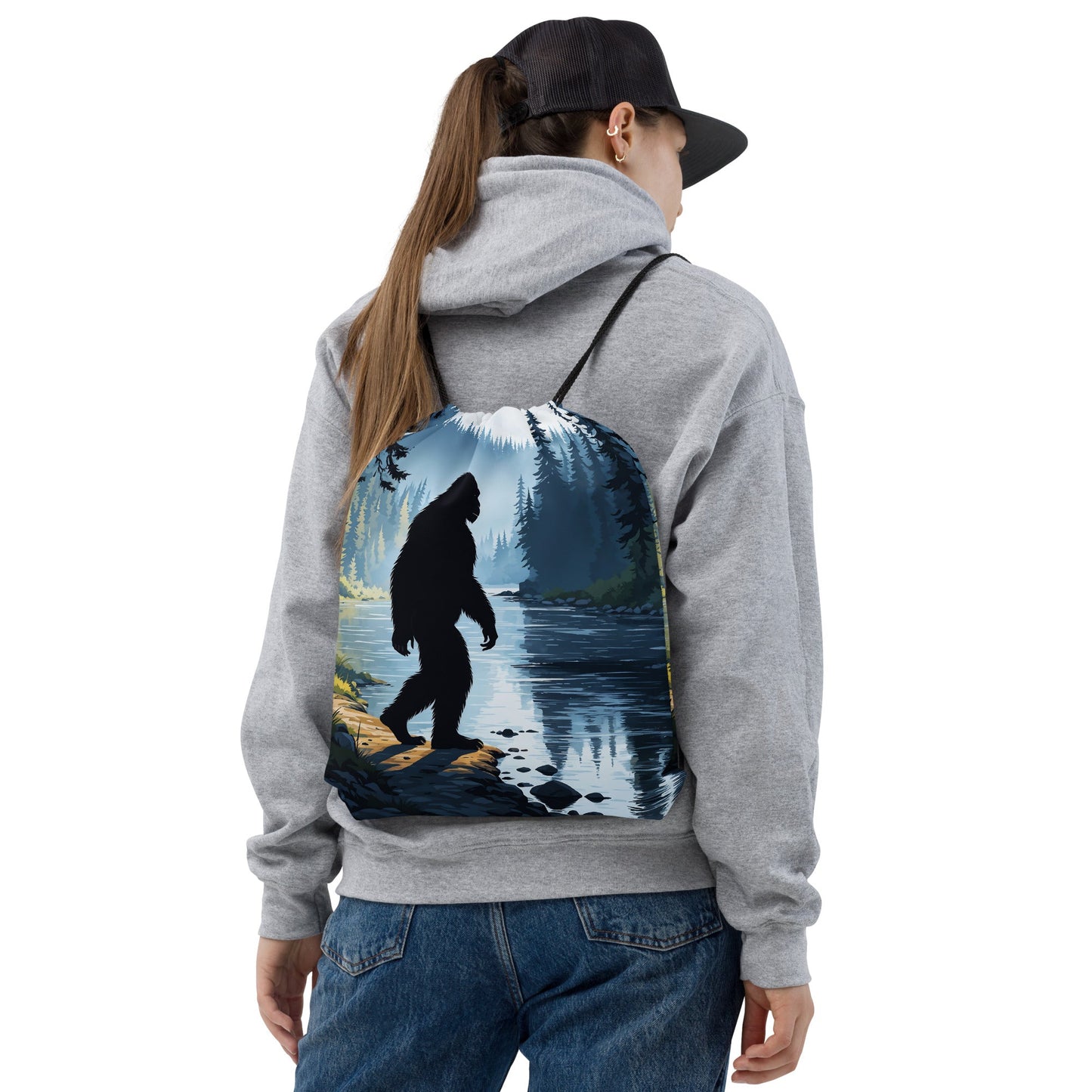 Bigfoot By The River Drawstring Bag - Drawstring Bag - Discovery Co.