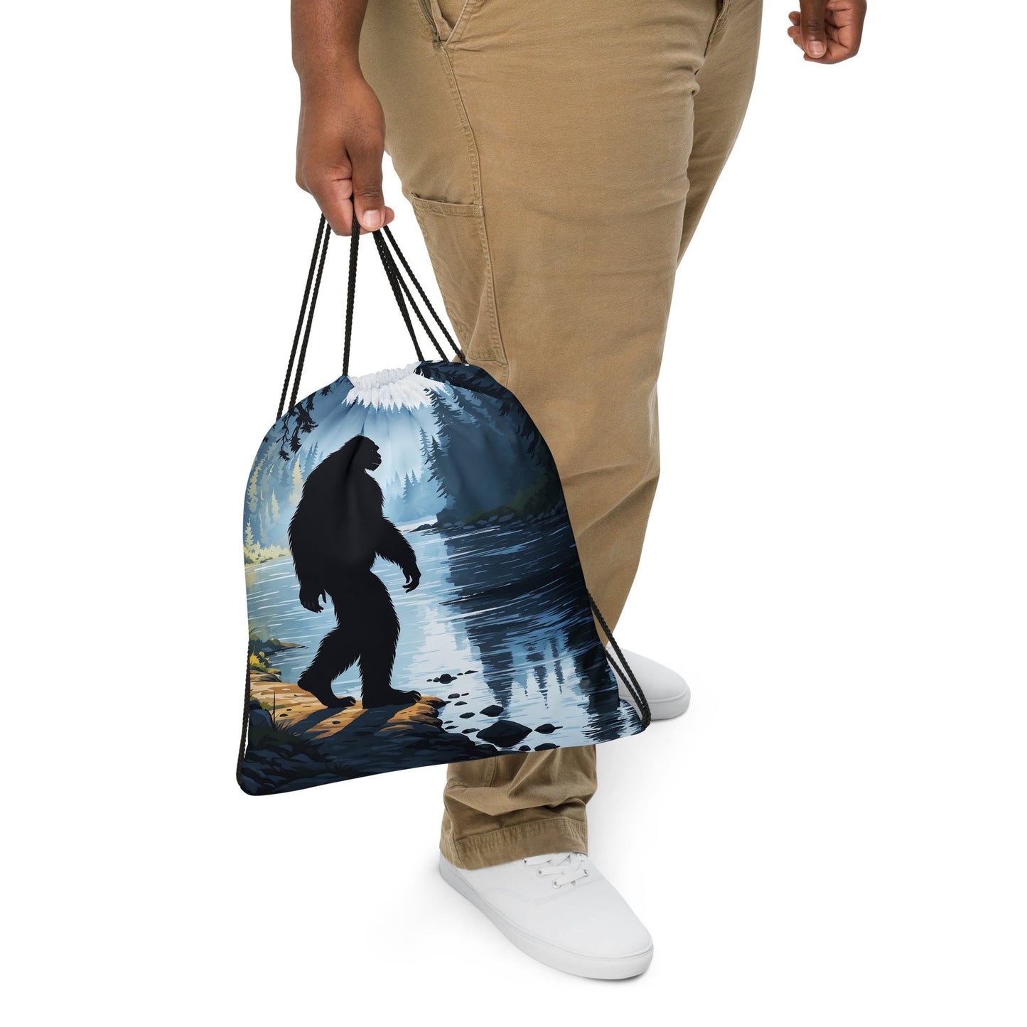 Bigfoot By The River Drawstring Bag - Drawstring Bag - Discovery Co.