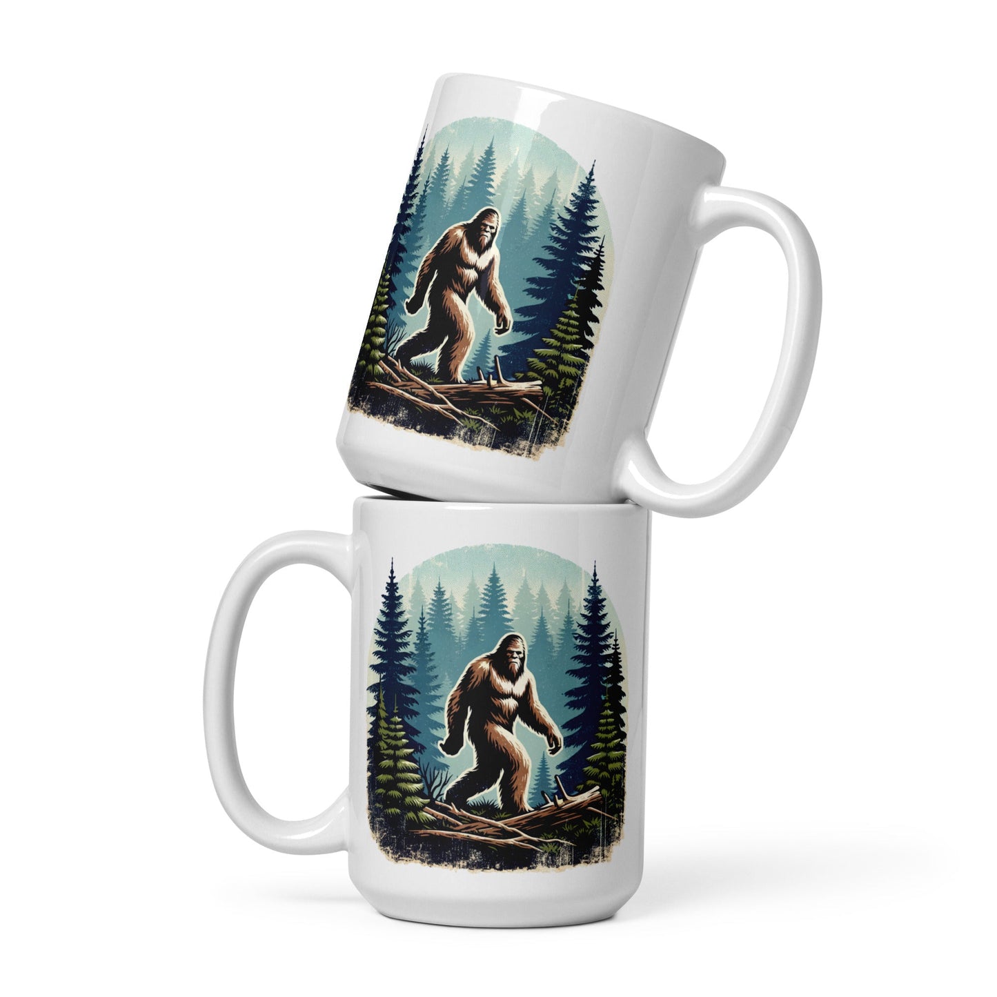 Bigfoot Forest White Glossy Mug (11 oz, 15 oz, 20 oz) - Mugs - Discovery Co.