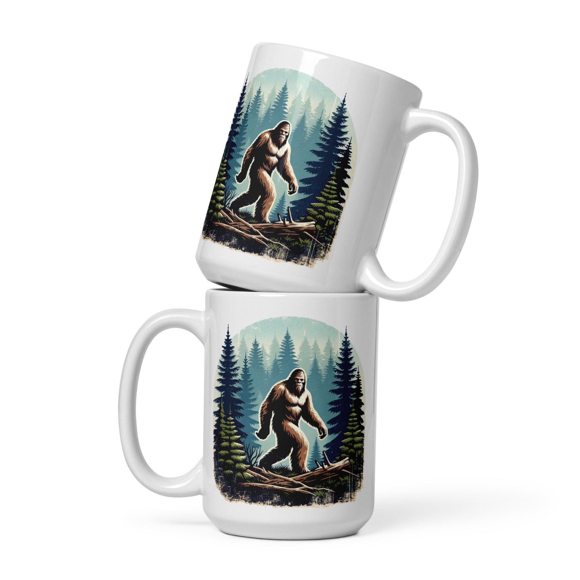 Bigfoot Forest White Glossy Mug (11 oz, 15 oz, 20 oz) - Mugs - Discovery Co.