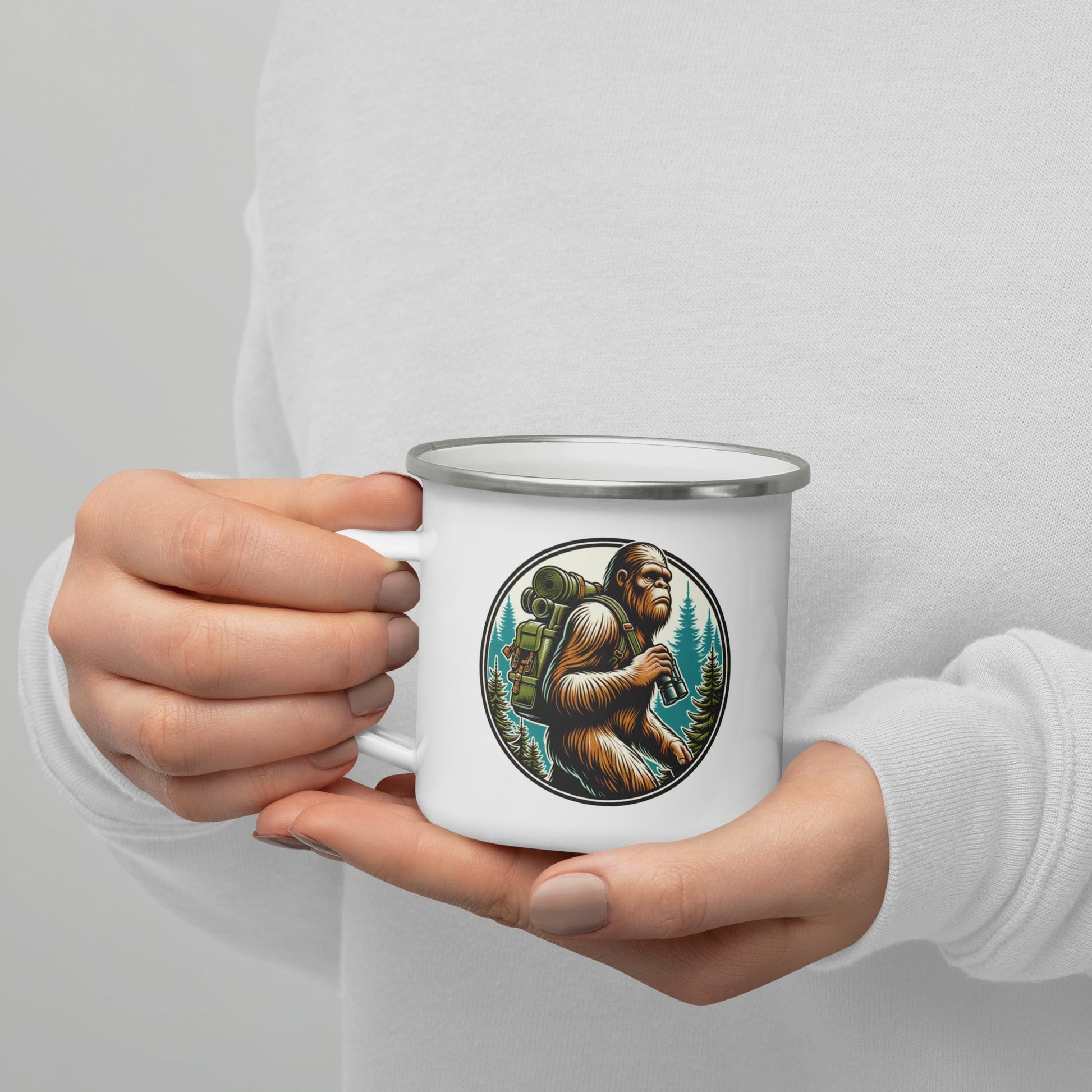Bigfoot Hiking Enamel Mug - Mugs - Discovery Co.