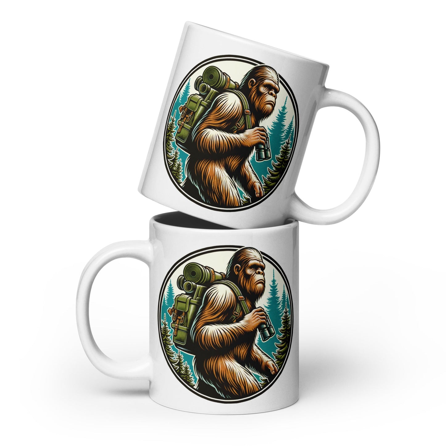 Bigfoot Hiking White Glossy Mug (11 oz, 15 oz, 20 oz) - Mugs - Discovery Co.