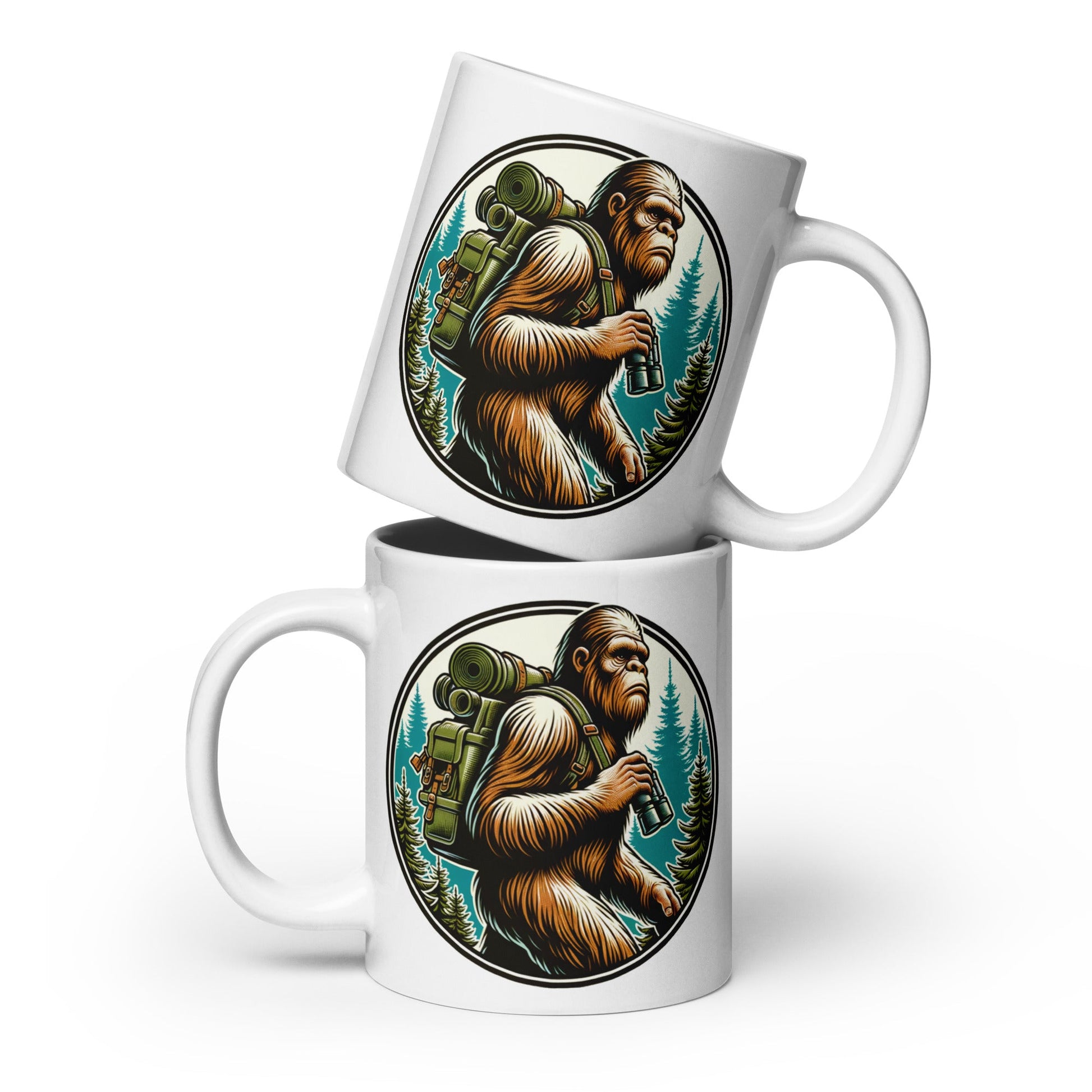 Bigfoot Hiking White Glossy Mug (11 oz, 15 oz, 20 oz) - Mugs - Discovery Co.