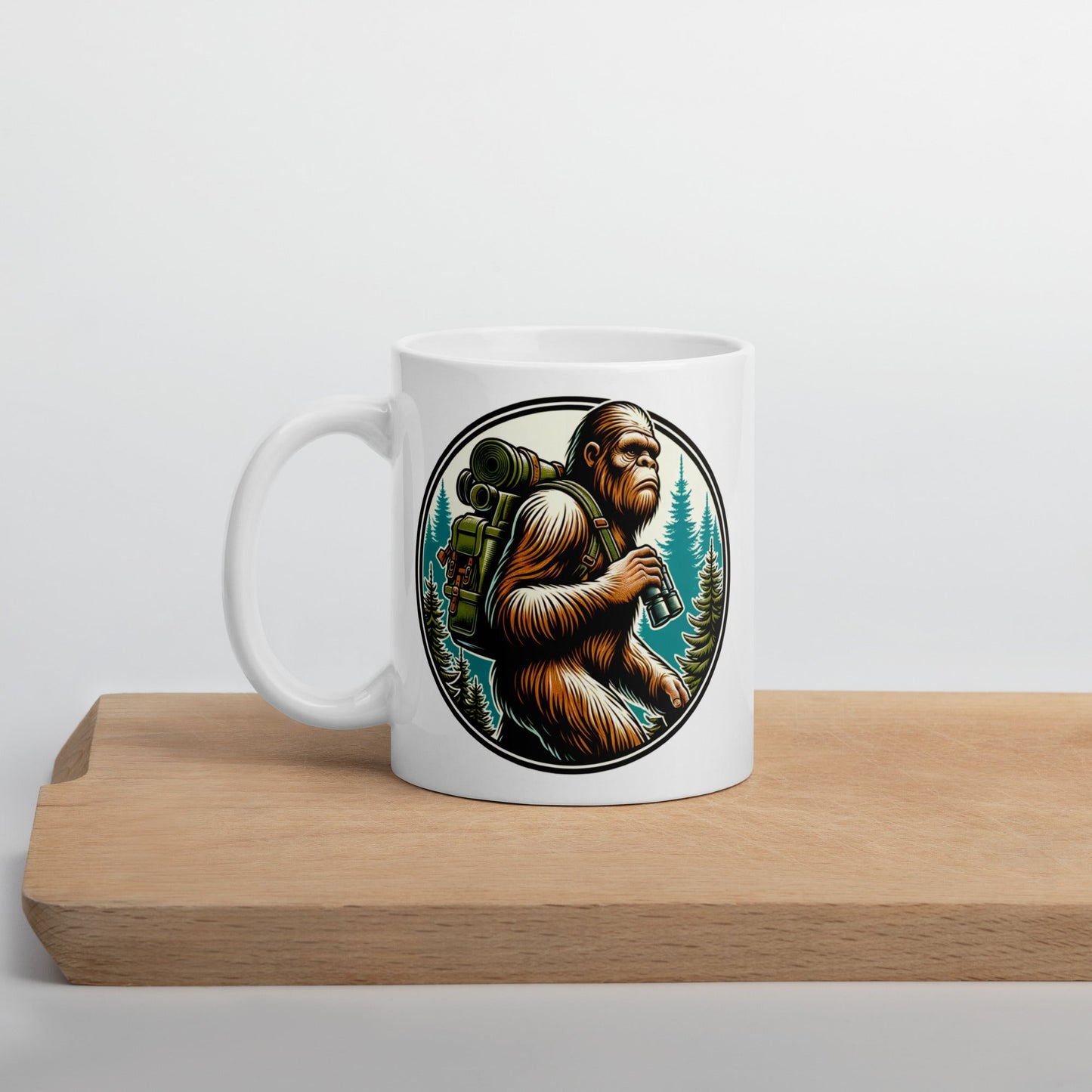 Bigfoot Hiking White Glossy Mug (11 oz, 15 oz, 20 oz) - Mugs - Discovery Co.