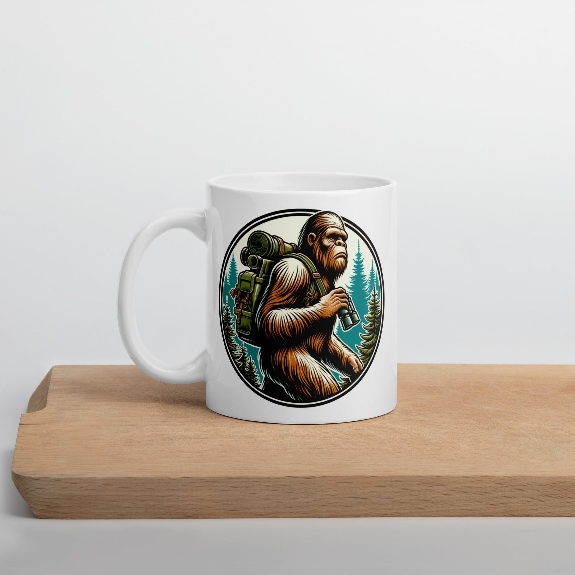 Bigfoot Hiking White Glossy Mug (11 oz, 15 oz, 20 oz) - Mugs - Discovery Co.