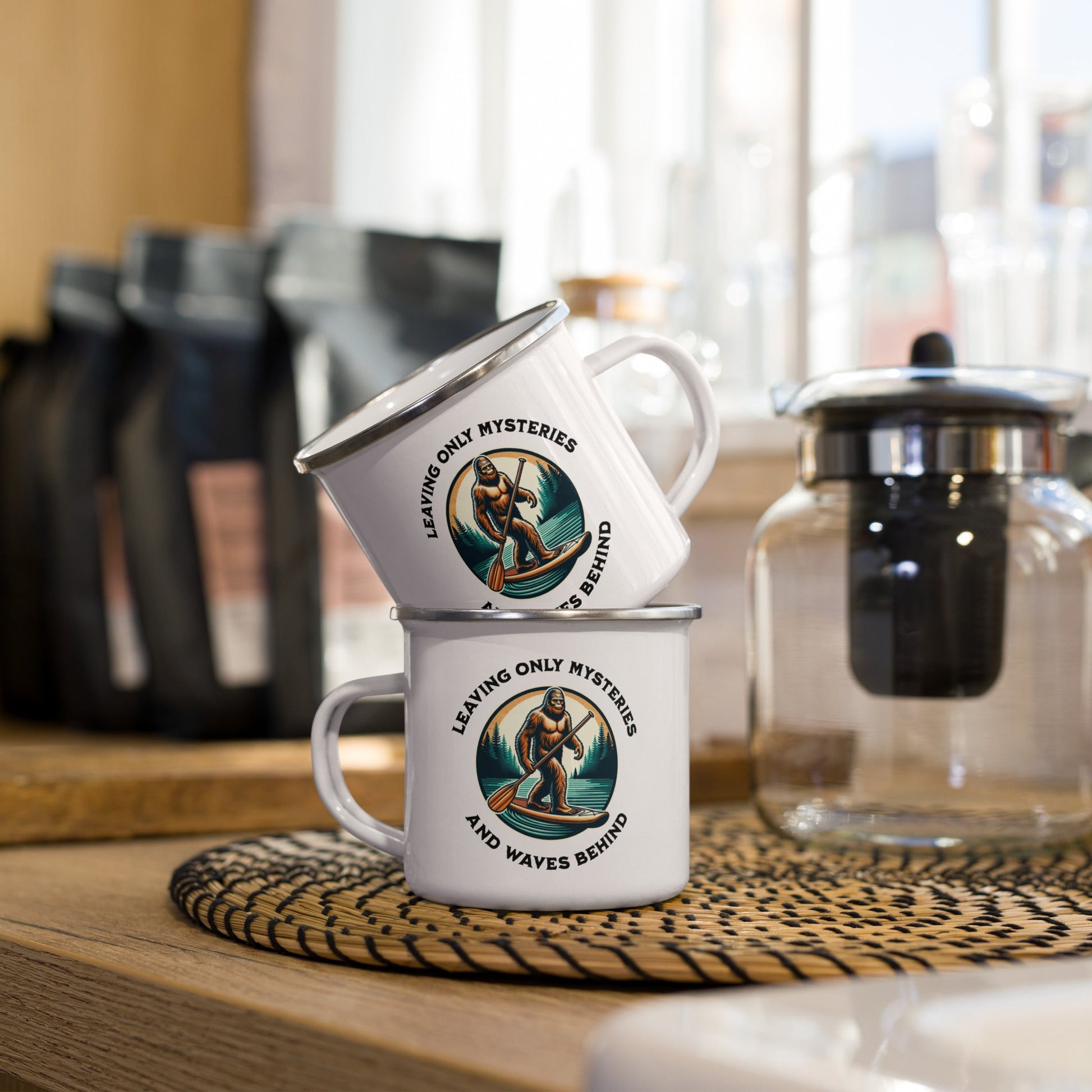 Bigfoot Paddle Boarding Enamel Mug - Mugs - Discovery Co.