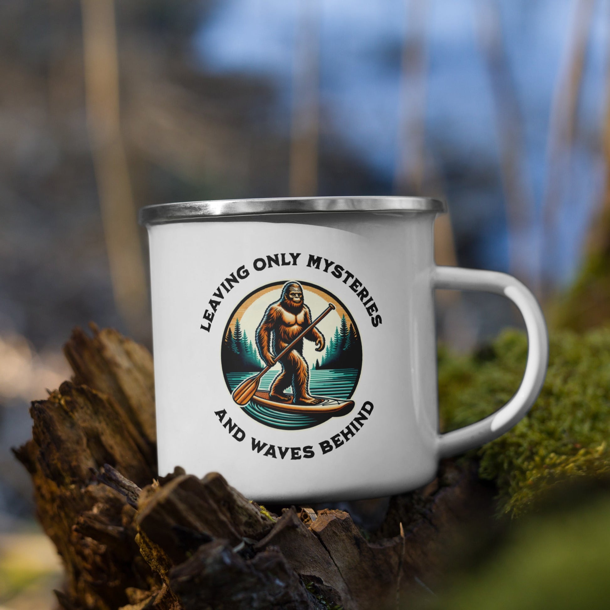 Bigfoot Paddle Boarding Enamel Mug - Mugs - Discovery Co.