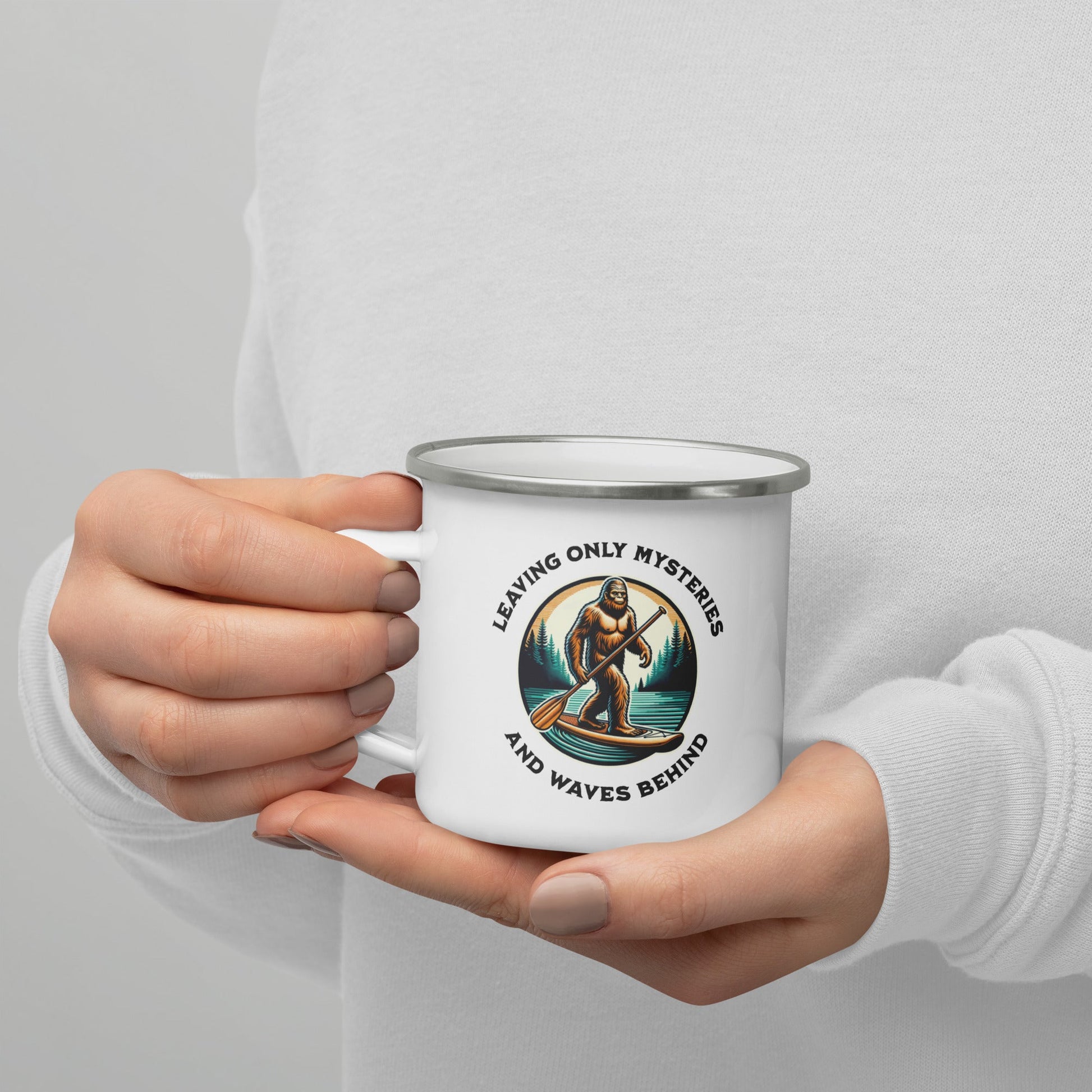 Bigfoot Paddle Boarding Enamel Mug - Mugs - Discovery Co.