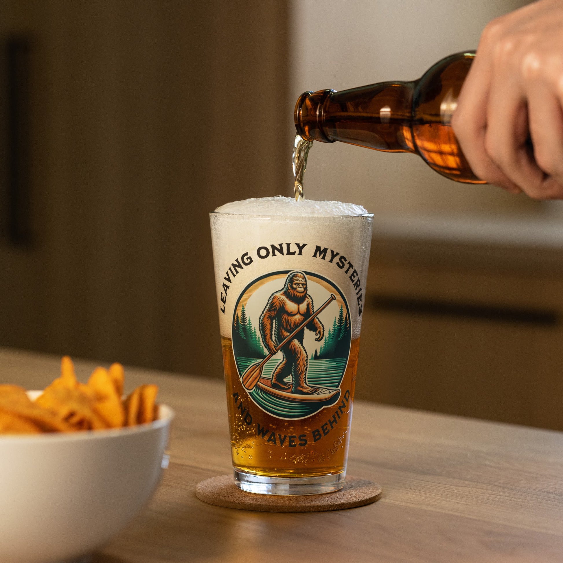 Bigfoot Paddle Boarding Pint Glass - Beer Glass - Discovery Co.