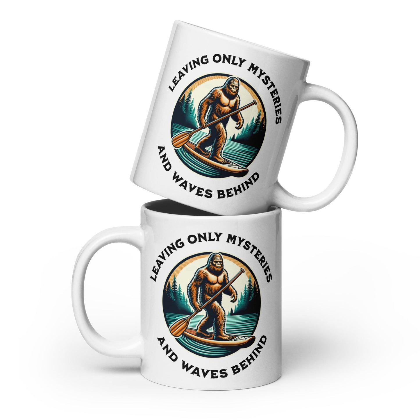 Bigfoot Paddle Boarding White Glossy Mug (11 oz, 15 oz, 20 oz) - Mugs - Discovery Co.