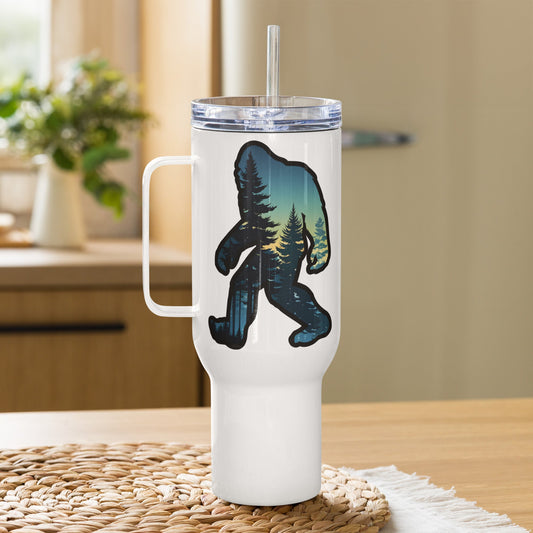 Bigfoot Sunset Forest Travel Mug With Handle (25 oz and 40 oz) - Travel Mug - Discovery Co.