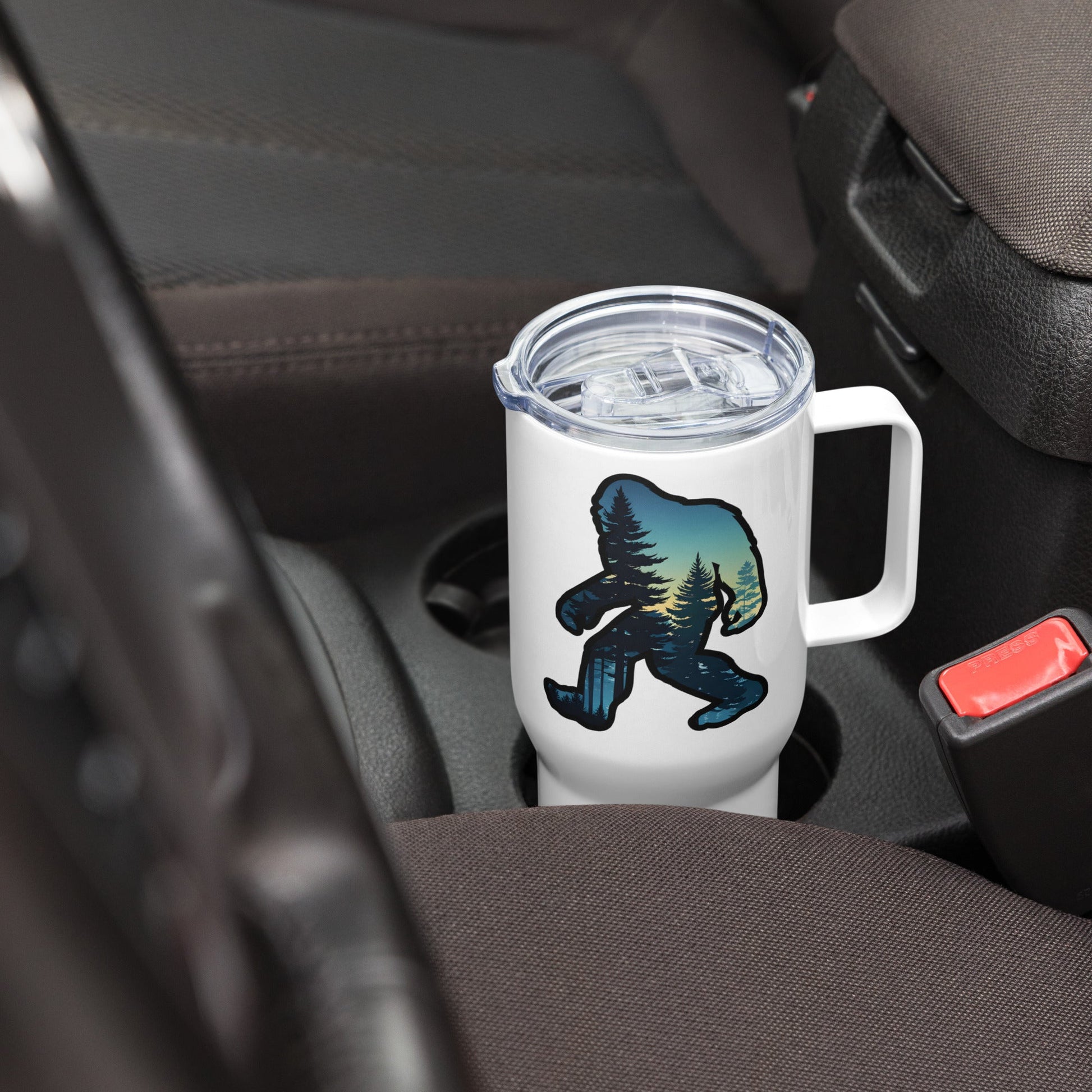 Bigfoot Sunset Forest Travel Mug With Handle (25 oz and 40 oz) - Travel Mug - Discovery Co.
