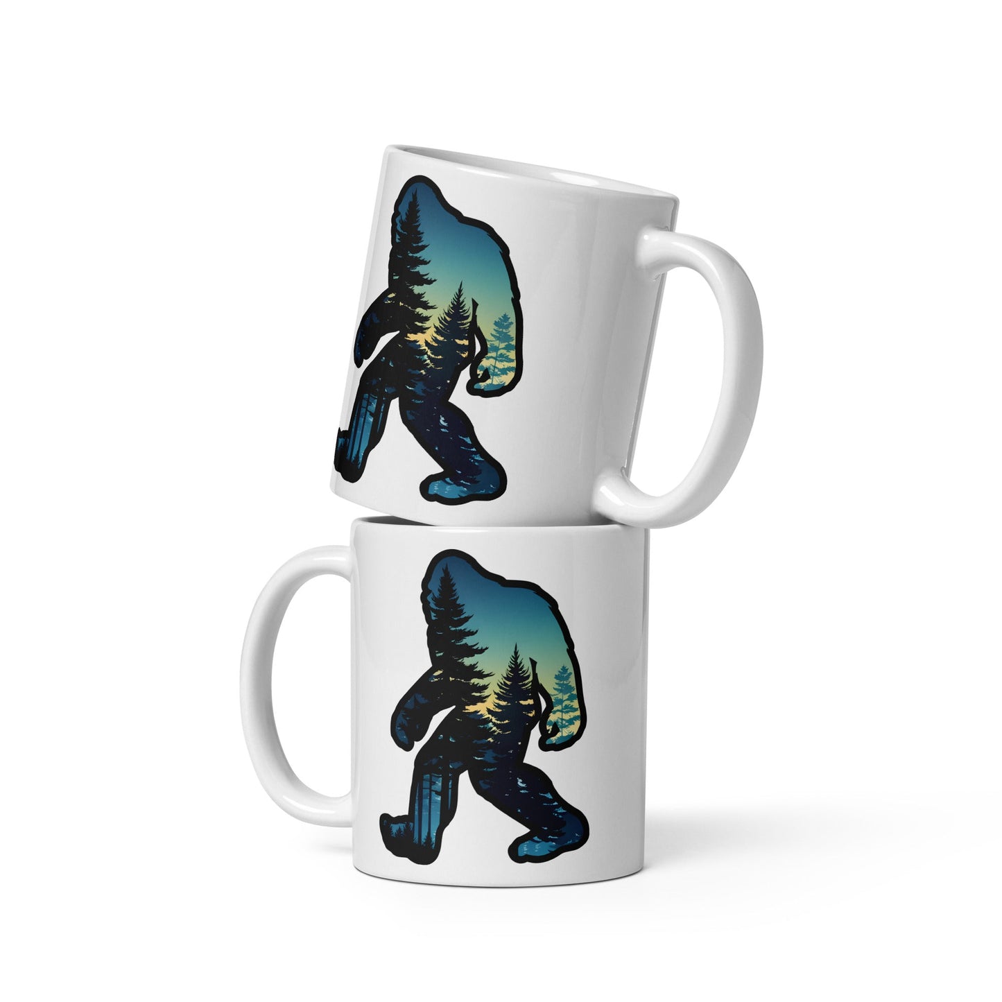 Bigfoot Sunset Forest White Glossy Mug (11 oz, 15 oz, 20 oz) - Mugs - Discovery Co.