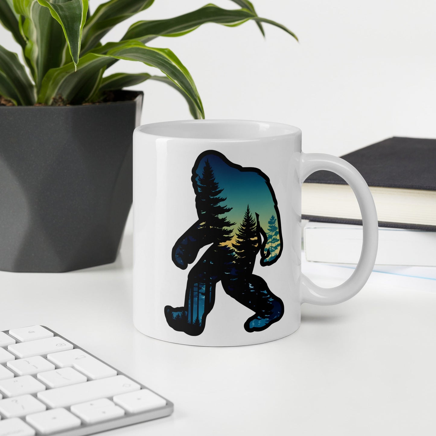 Bigfoot Sunset Forest White Glossy Mug (11 oz, 15 oz, 20 oz) - Mugs - Discovery Co.
