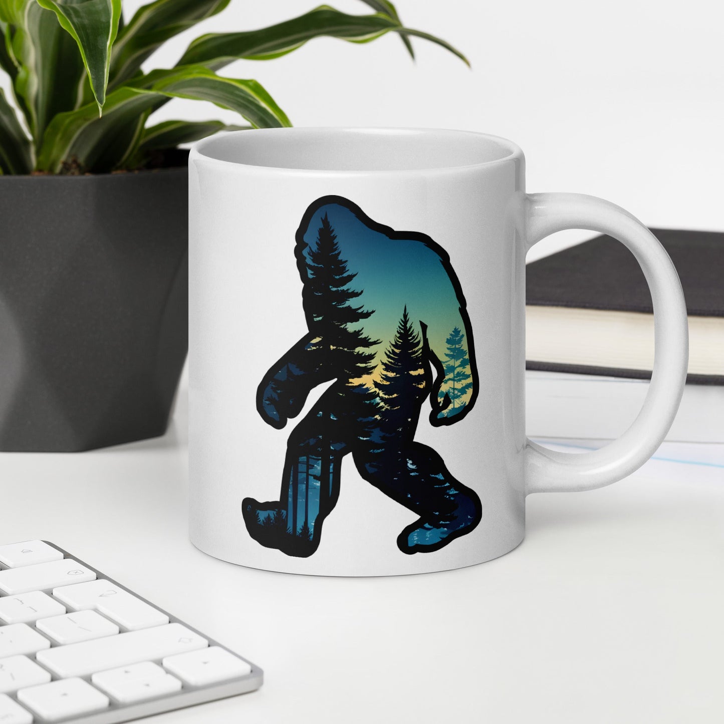 Bigfoot Sunset Forest White Glossy Mug (11 oz, 15 oz, 20 oz) - Mugs - Discovery Co.