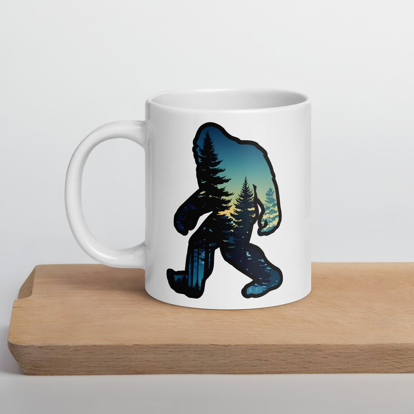 Bigfoot Sunset Forest White Glossy Mug (11 oz, 15 oz, 20 oz) - Mugs - Discovery Co.