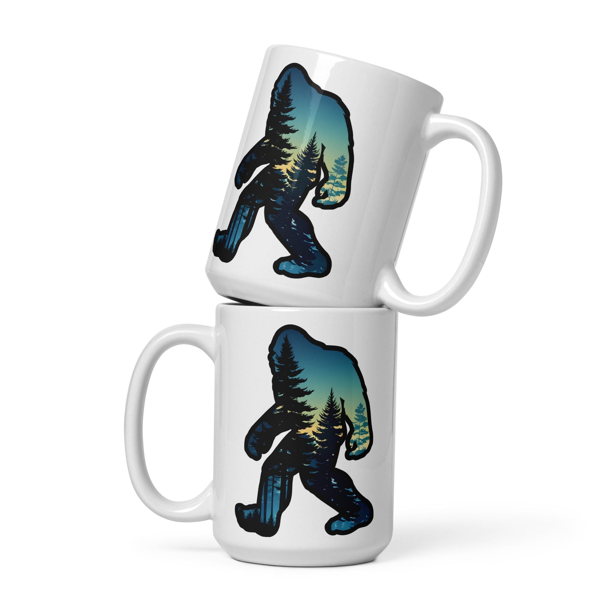 Bigfoot Sunset Forest White Glossy Mug (11 oz, 15 oz, 20 oz) - Mugs - Discovery Co.