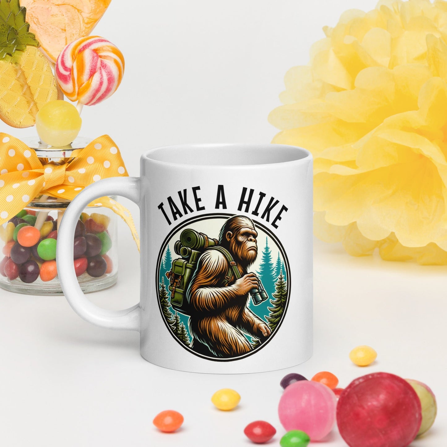 Bigfoot Take A Hike White Glossy Mug (11 oz, 15 oz, 20 oz) - Mugs - Discovery Co.