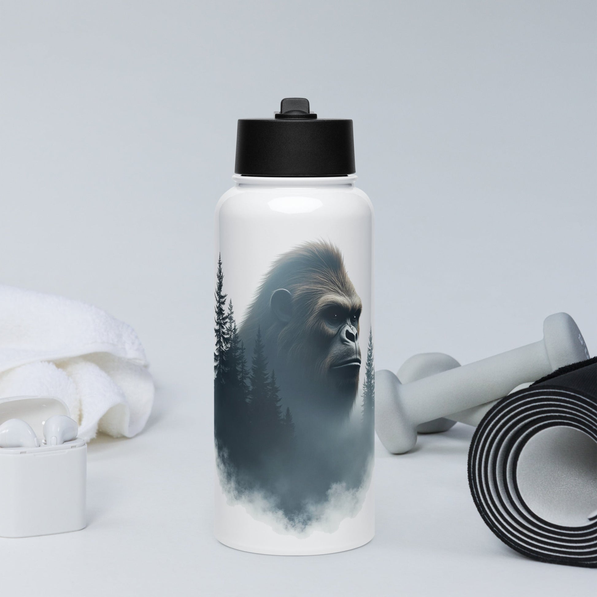 Bigfoot Watching Stainless Steel Water Bottle With Straw Lid - Stainless Steel Water Bottle With Straw Lid - Discovery Co.