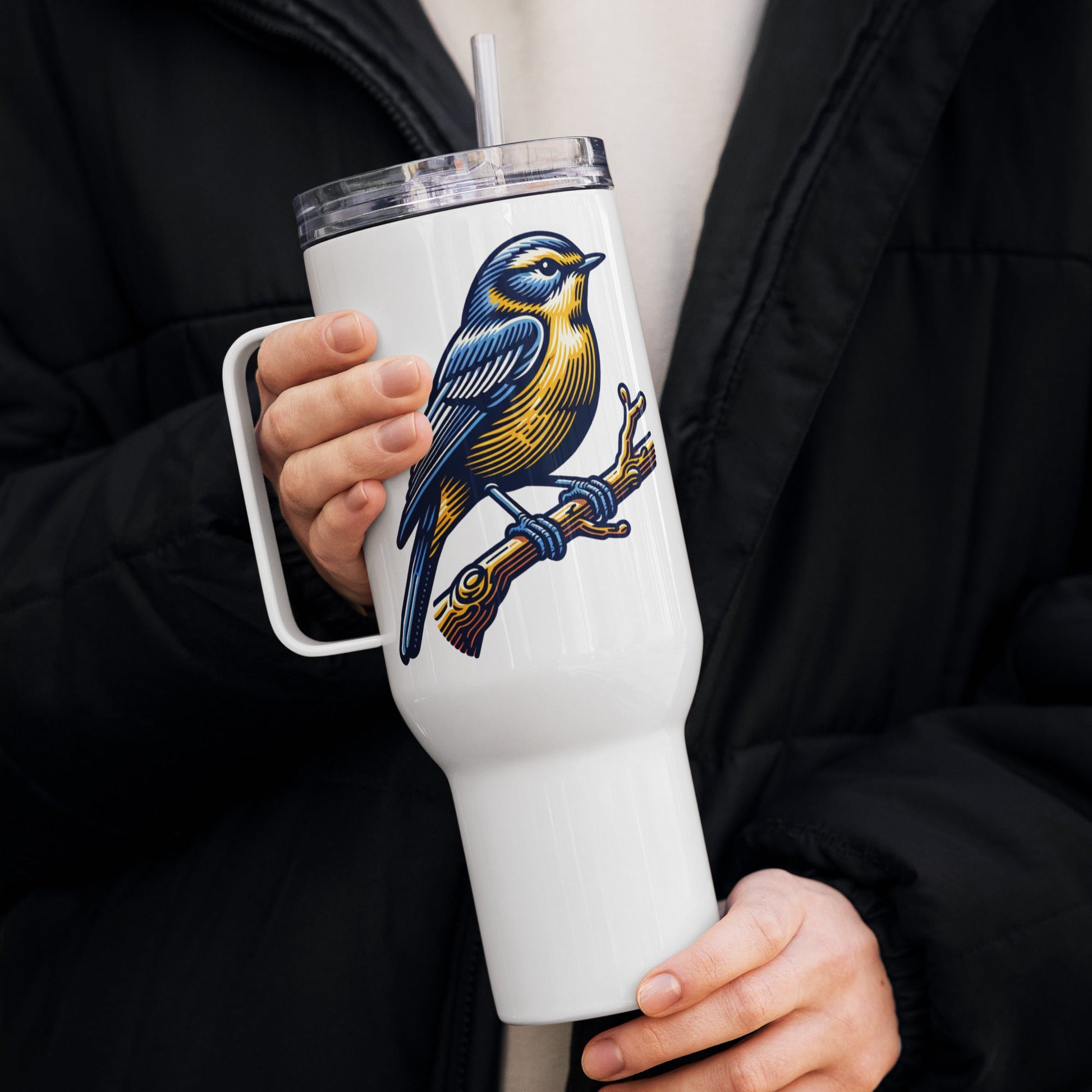 Bird III Travel Mug With Handle (25 oz and 40 oz) - Travel Mug - Discovery Co.