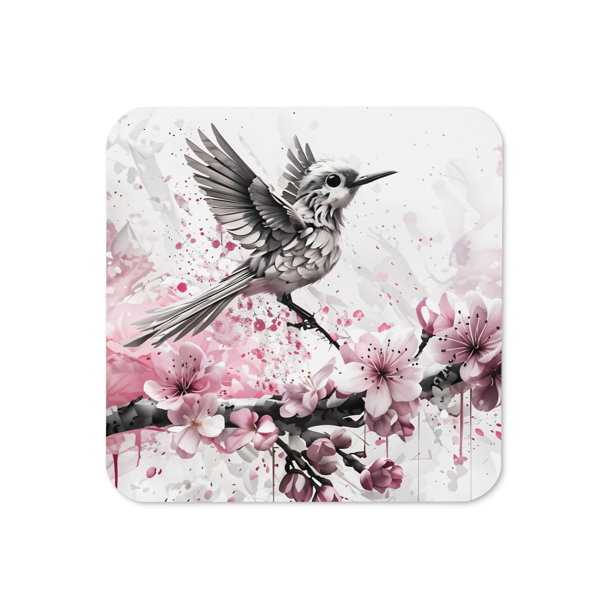 Bird In Cherry Blossom Branch Cork - back Coaster - Coasters - Discovery Co.