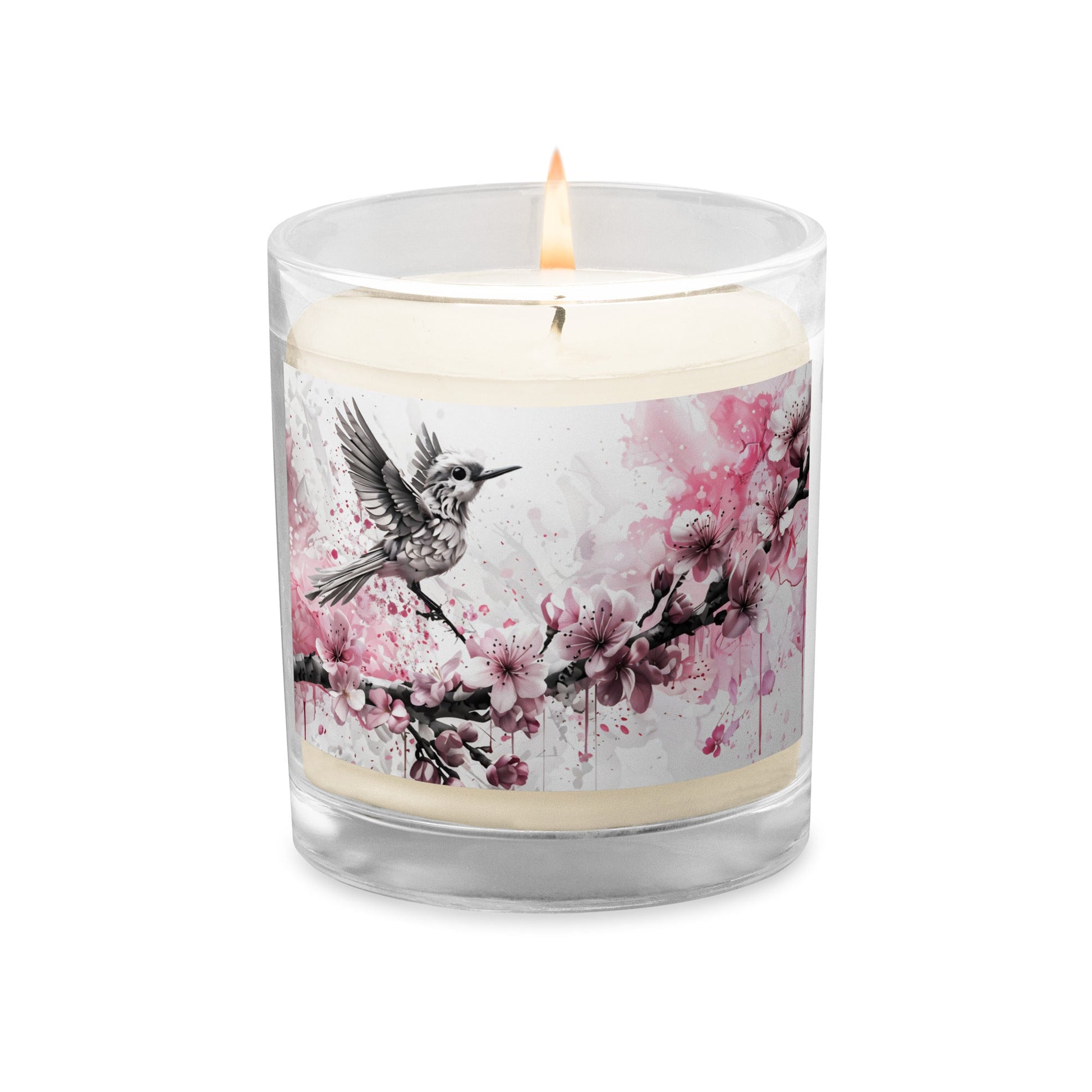 Bird On Cherry Blossom Branch Glass Jar Soy Wax Candle - Candles - Discovery Co.