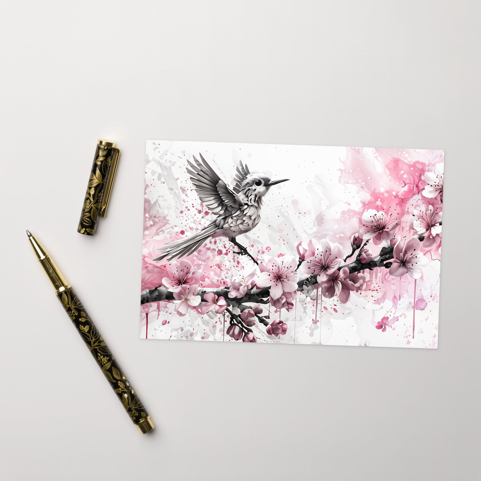 Bird On Cherry Blossom Branch Greeting Card - Greeting Card - Discovery Co.