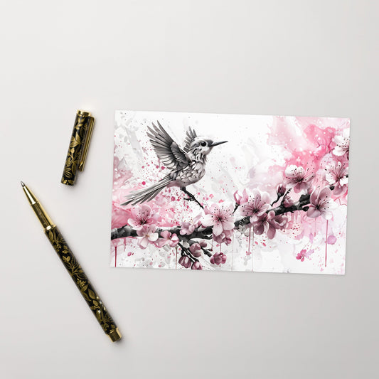 Bird On Cherry Blossom Branch Greeting Card - Greeting Card - Discovery Co.